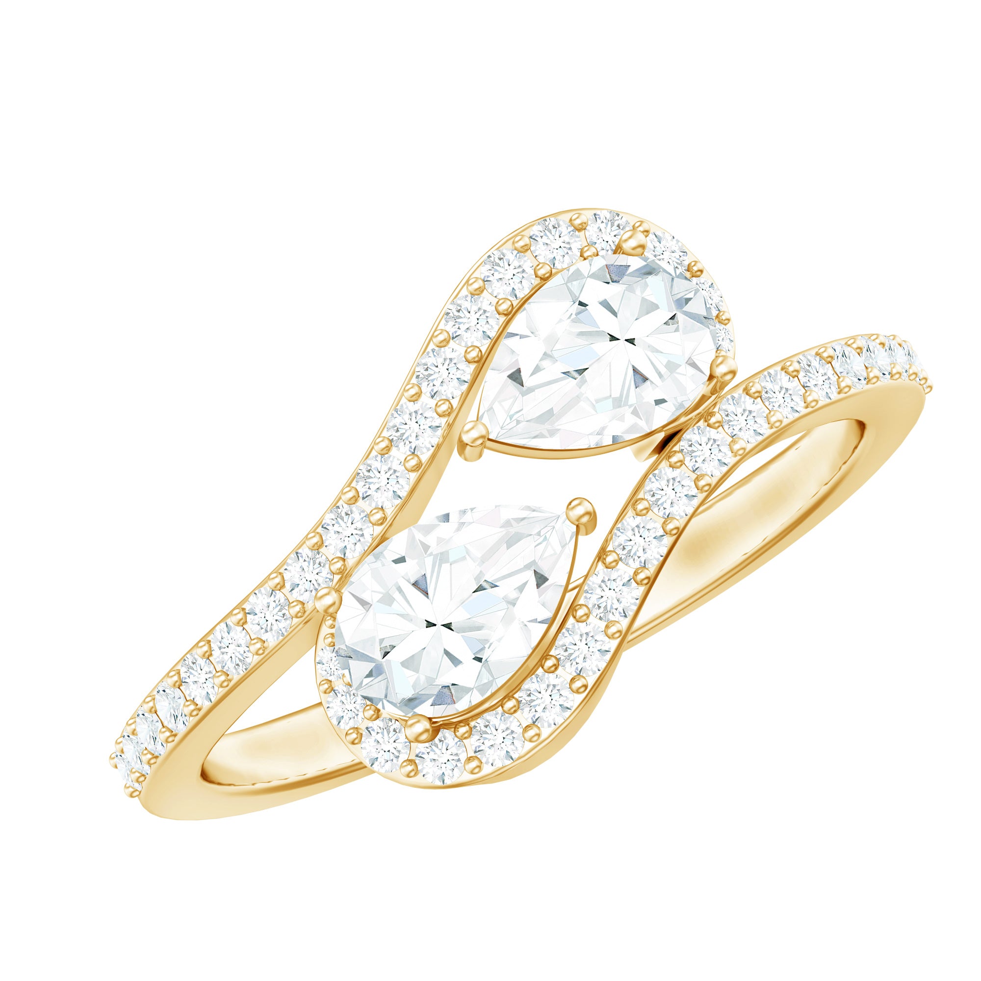 2.5 CT Pear Cut Two Stone Zircon Bypass Engagement Ring AAAA - Rosec Jewels