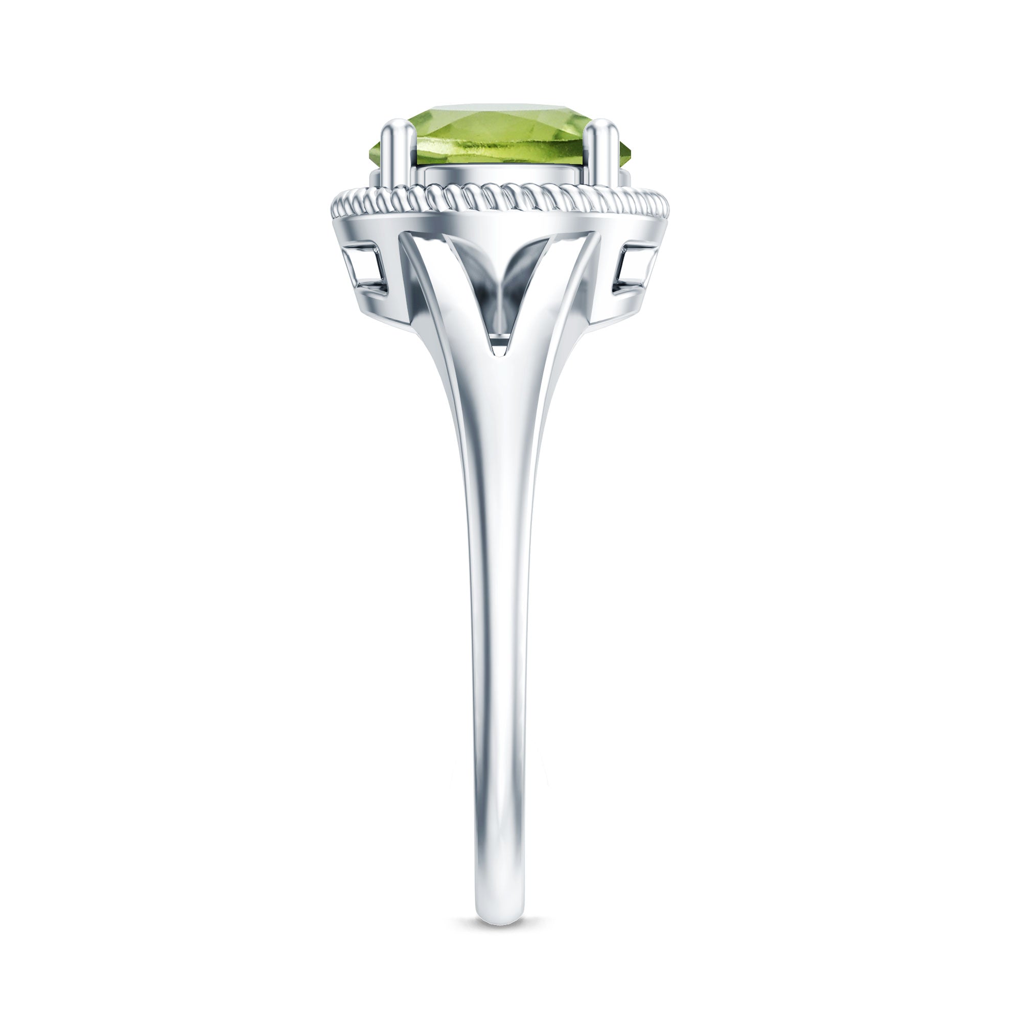 Natural 2 Carat Peridot Solitaire Engagement Ring with Split Shank AAA - Rosec Jewels