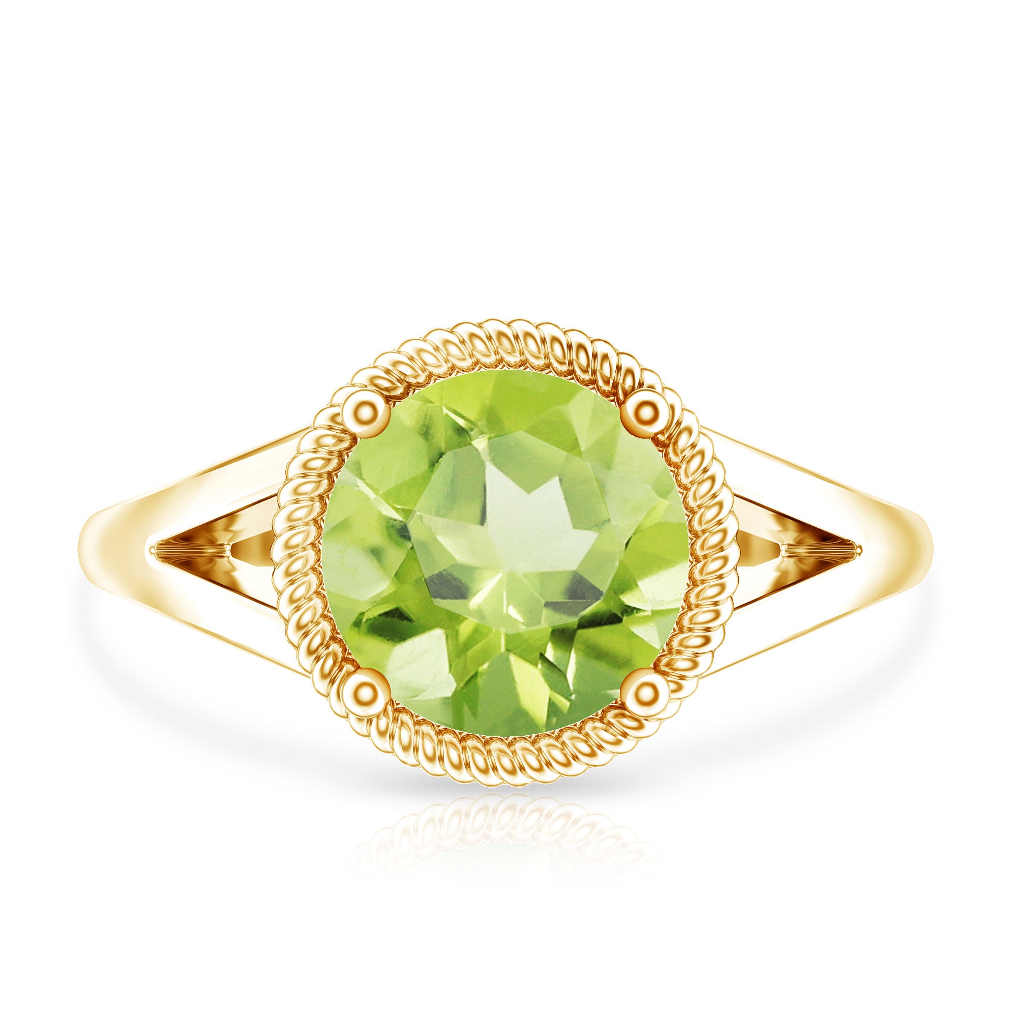 Natural 2 Carat Peridot Solitaire Engagement Ring with Split Shank AAA - Rosec Jewels