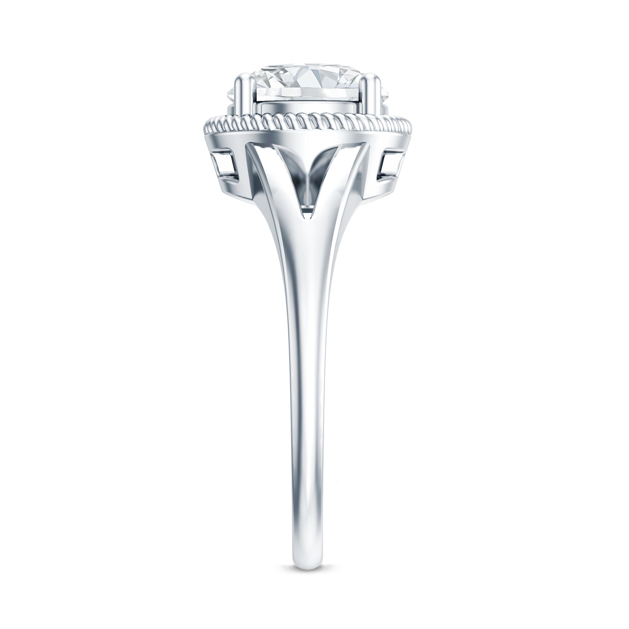 2 Carat Round Cubic Zirconia Solitaire Engagement Ring in Split Shank AAAA - Rosec Jewels