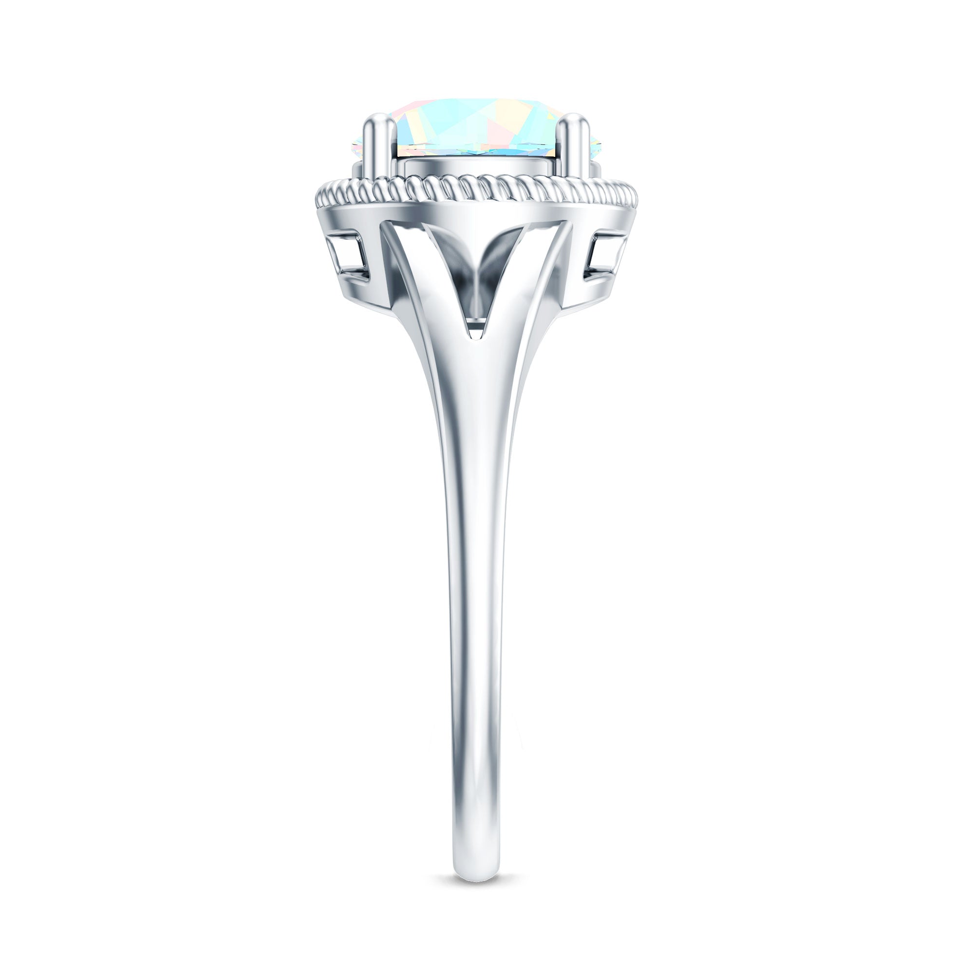 Certified Real 8 mm Round Ethiopian Opal Split Shank Engagement Ring with Twisted Rope AAA - Rosec Jewels