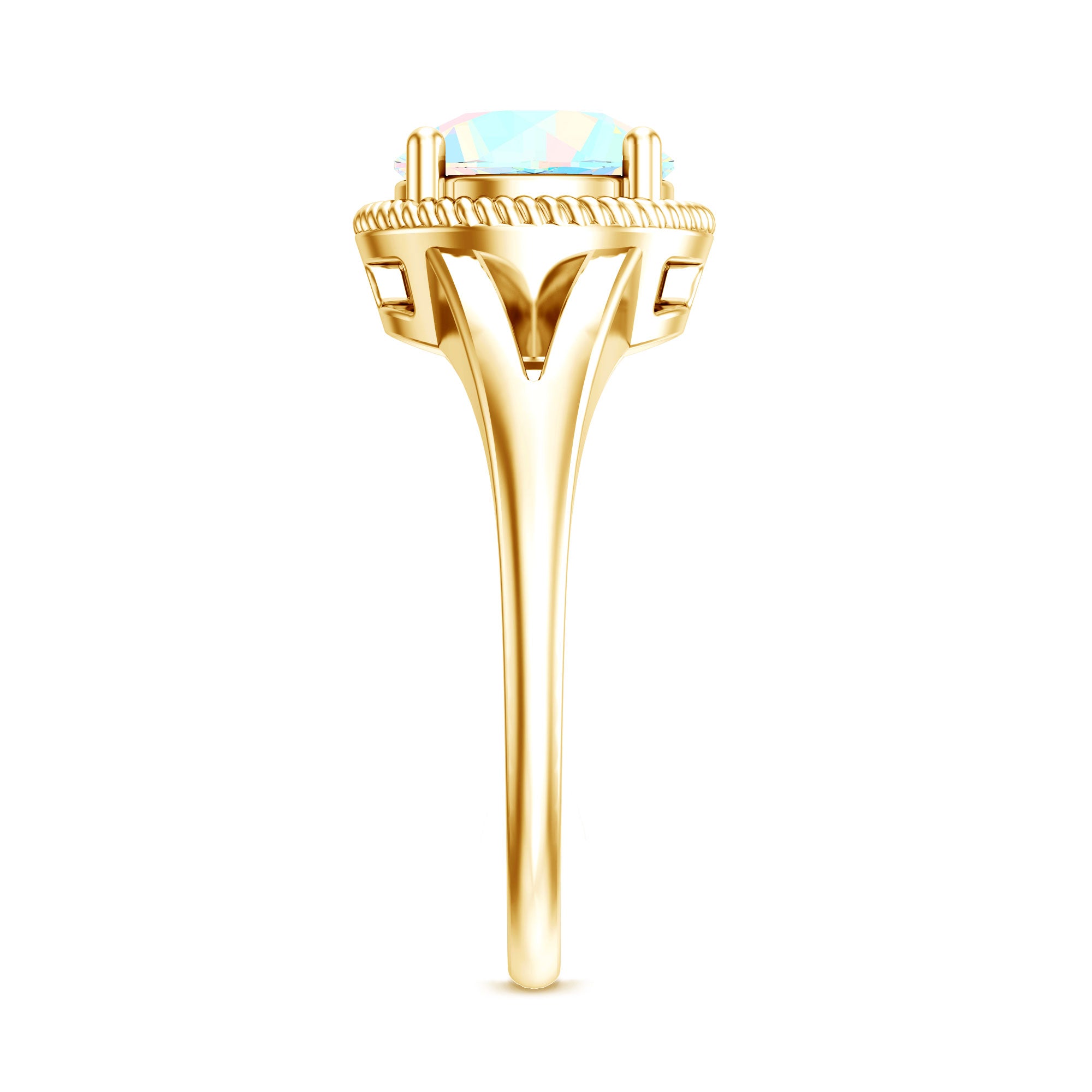 Certified Real 8 mm Round Ethiopian Opal Split Shank Engagement Ring with Twisted Rope AAA - Rosec Jewels