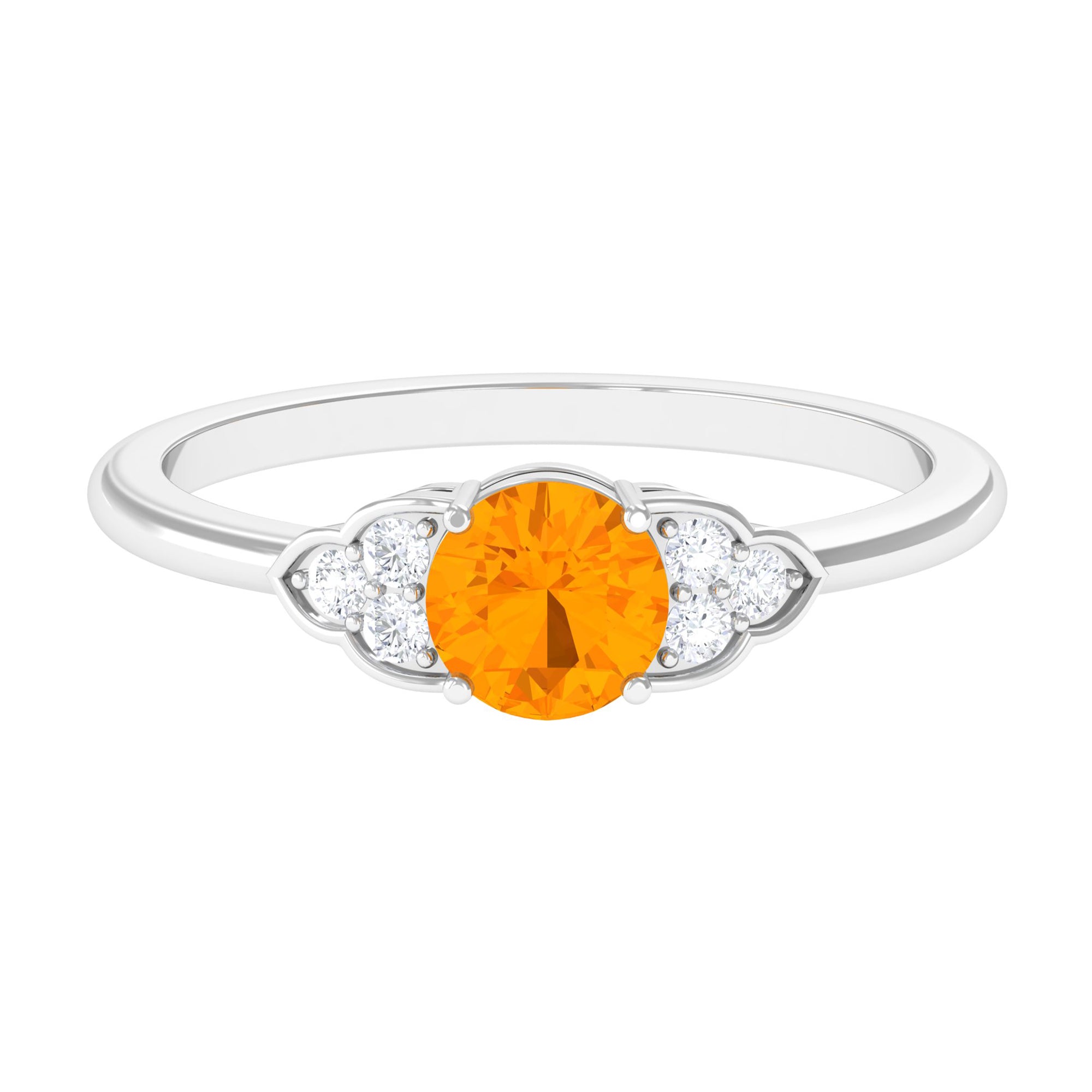 1 CT Fire Opal Engagement Ring with Diamond Trio