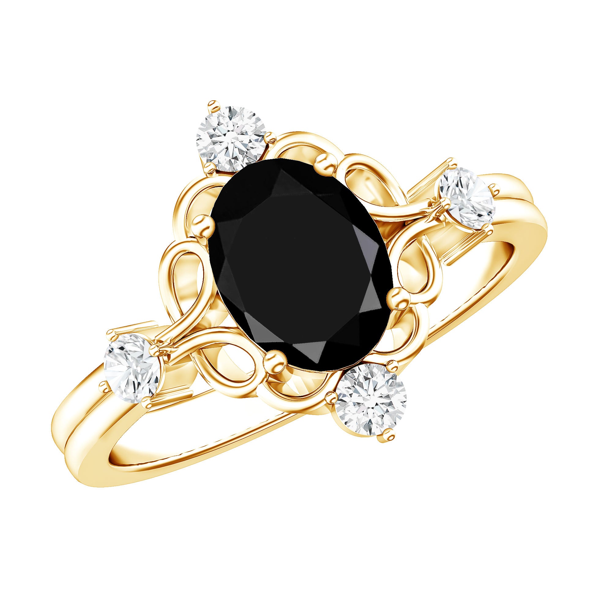 Vintage Style 1.9 Carat Lab Grown Black Diamond Oval Engagement Ring with White Diamond AAAA ( Synthetic ) - Rosec Jewels