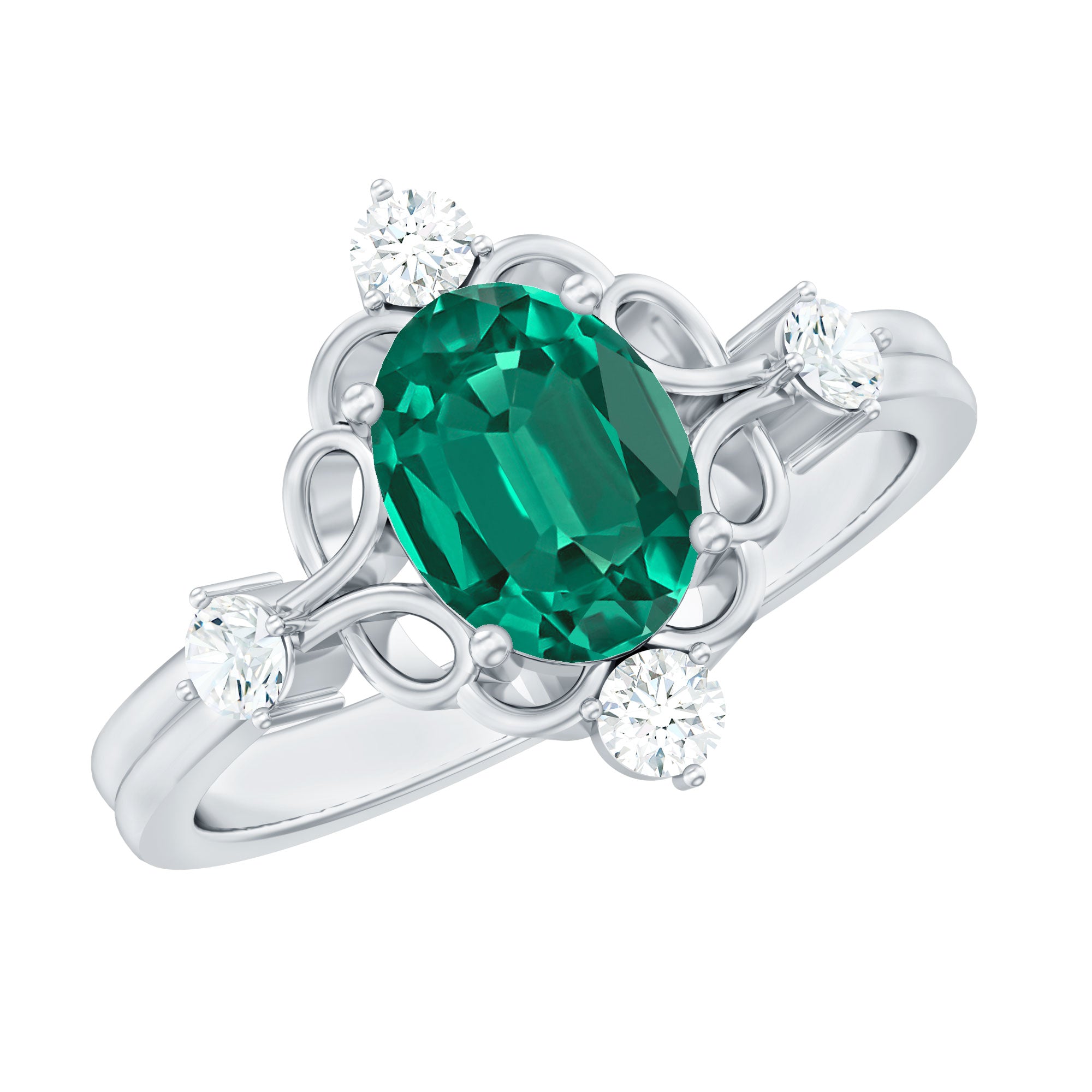 Vintage Inspired 1 Ct Lab Grown Emerald Oval Engagement Ring with Diamond