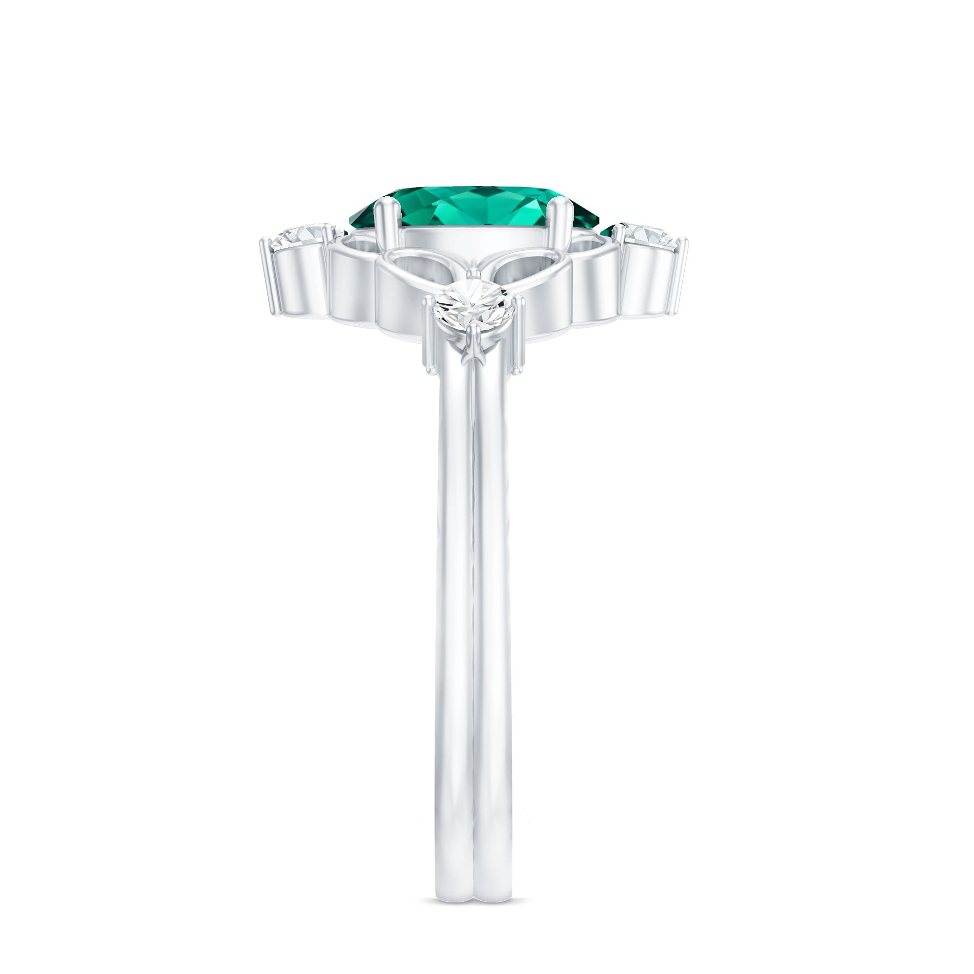 Vintage Inspired 1.2 Carat Lab Grown Emerald Oval Engagement Ring with Diamond AAAA - Rosec Jewels
