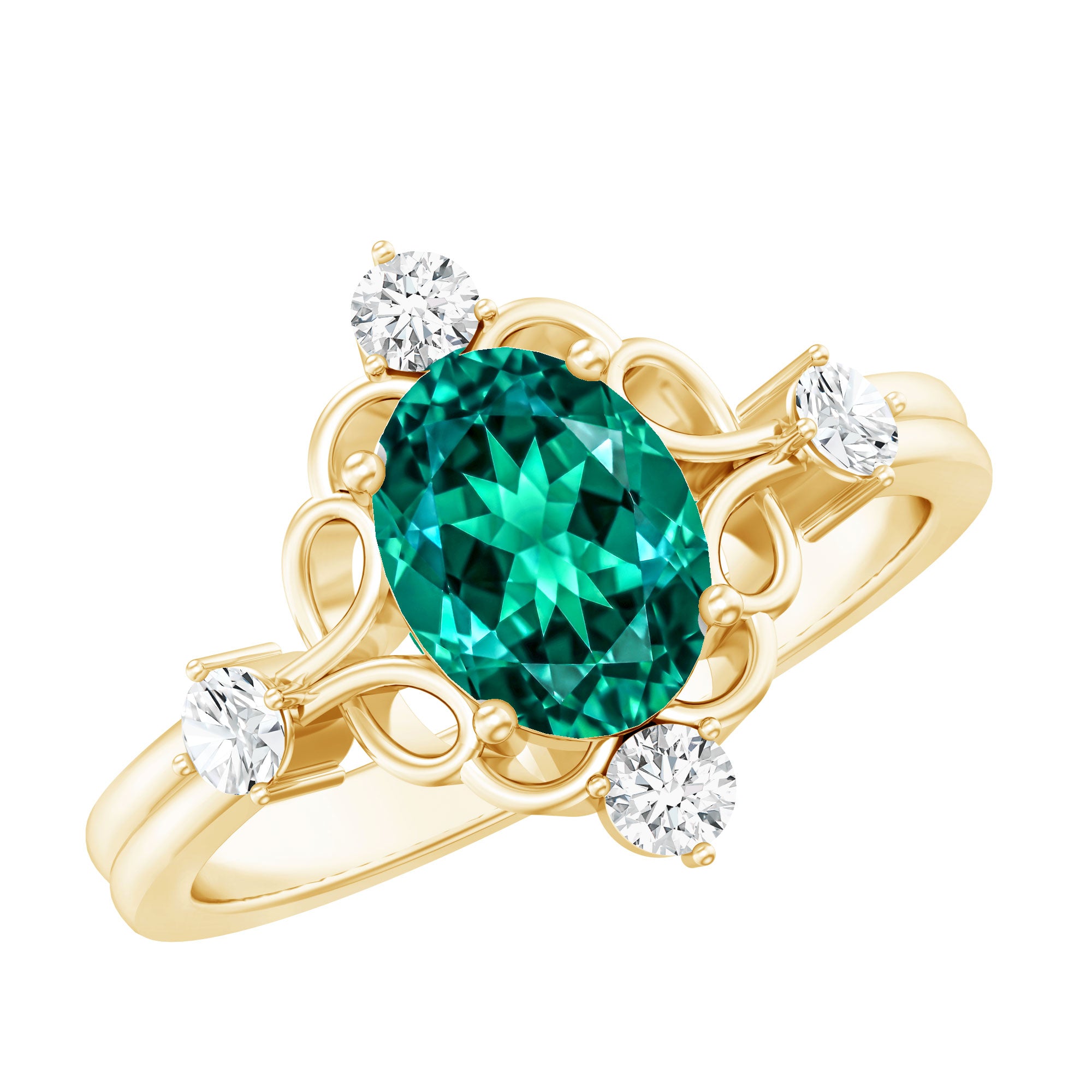 Vintage Inspired 1.2 Carat Lab Grown Emerald Oval Engagement Ring with Diamond AAAA - Rosec Jewels
