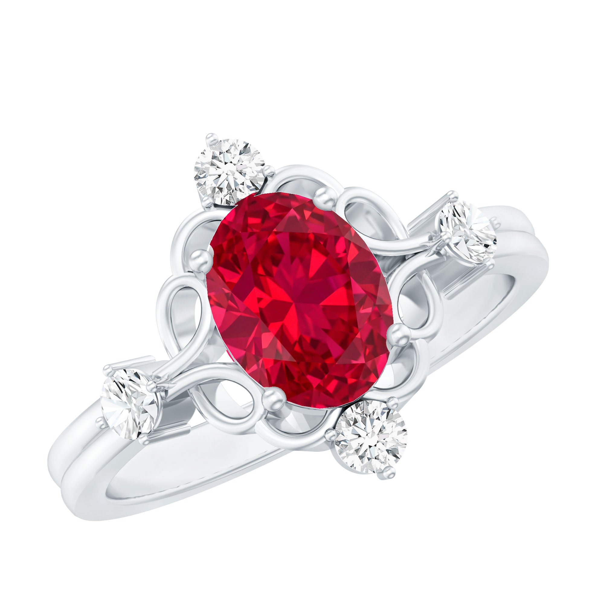 Oval Cut Created Ruby Solitaire Cocktail Ring with Diamond AAAA - Rosec Jewels