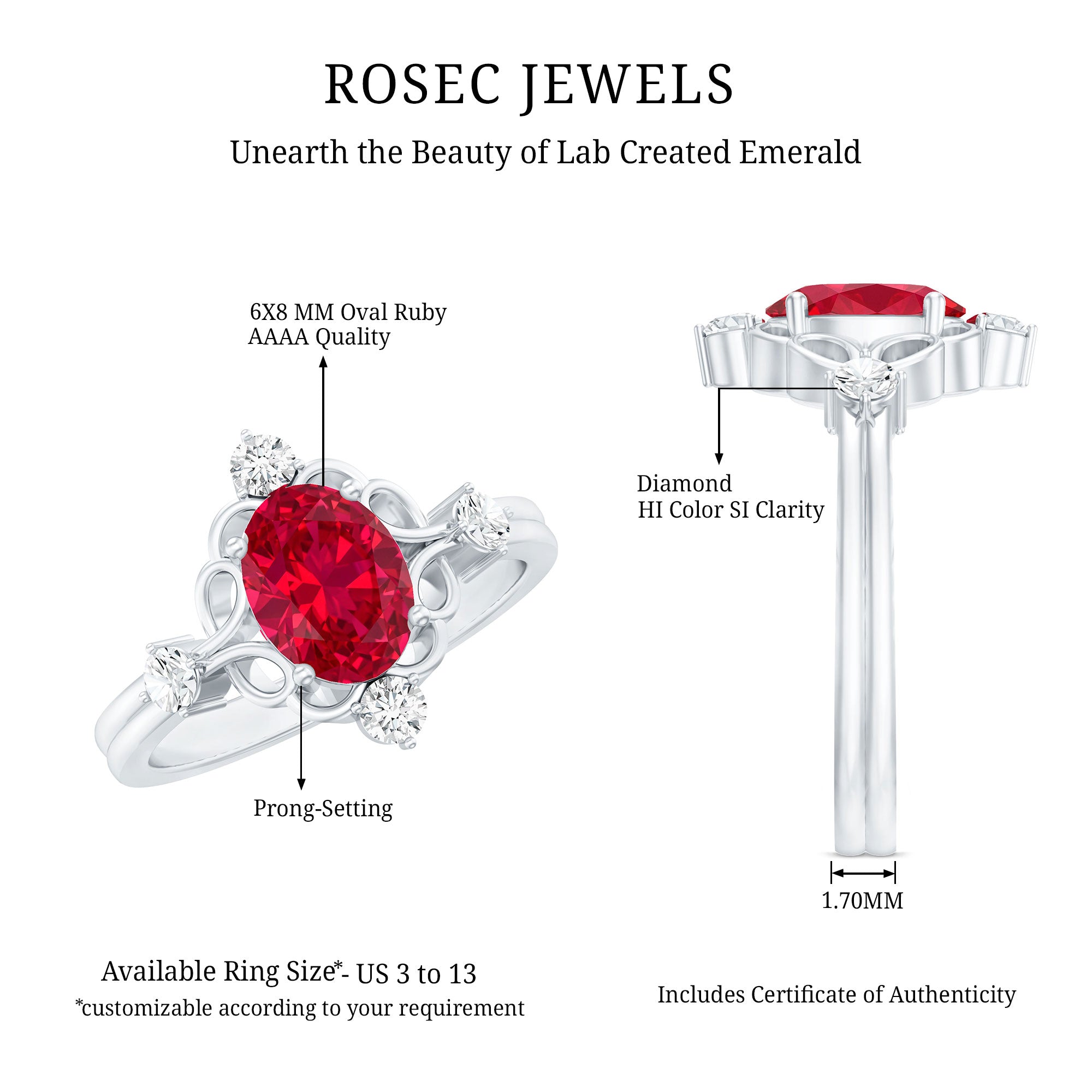 Oval Cut Created Ruby Solitaire Cocktail Ring with Diamond AAAA - Rosec Jewels
