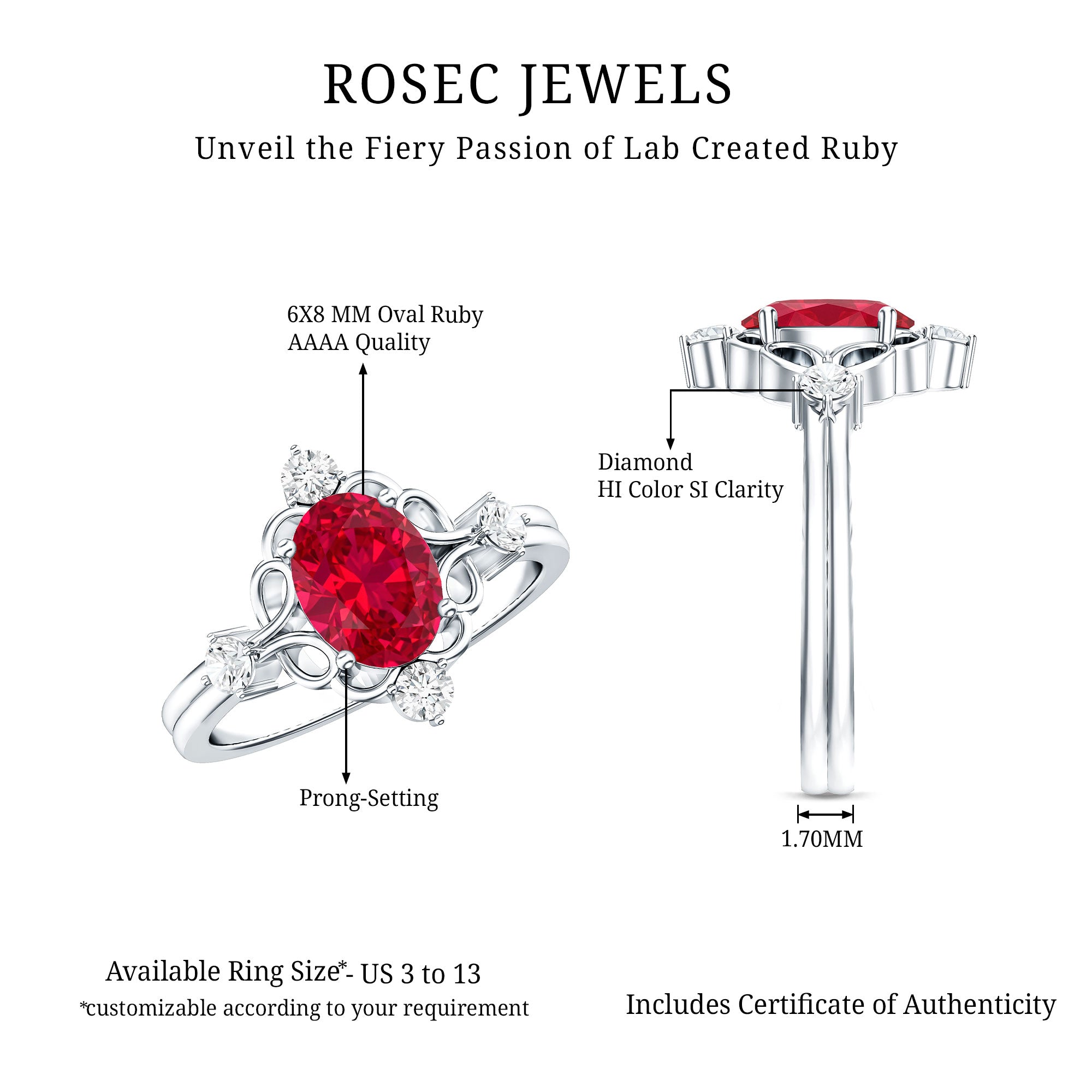 Oval Cut Created Ruby Solitaire Cocktail Ring with Diamond AAAA - Rosec Jewels