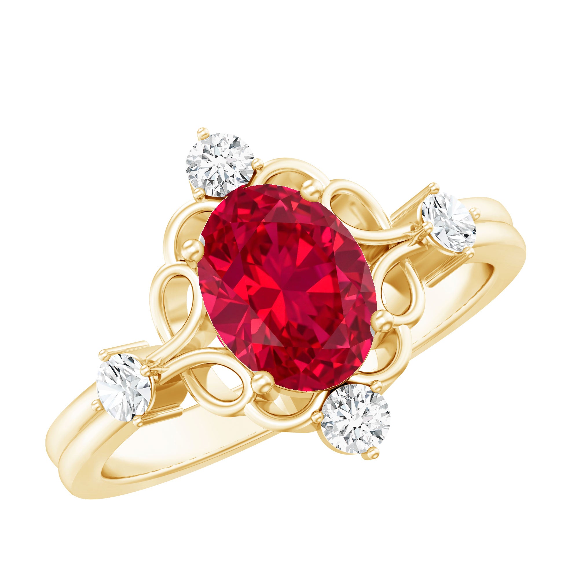 Oval Cut Created Ruby Solitaire Cocktail Ring with Diamond AAAA - Rosec Jewels