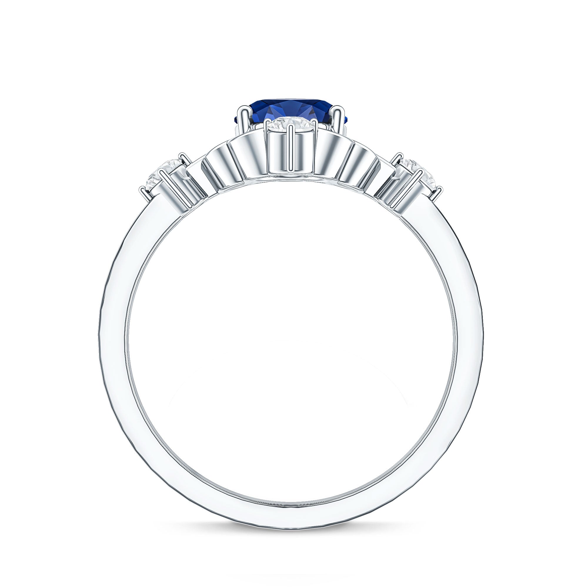1.5 Carat Oval Cut Lab Grown Blue Sapphire Vintage Engagement Ring with Diamond AAAA - Rosec Jewels