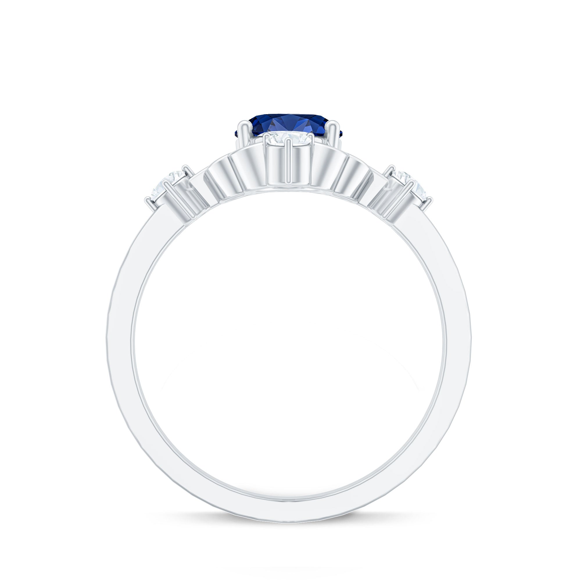 1.5 Carat Oval Cut Lab Grown Blue Sapphire Vintage Engagement Ring with Diamond AAAA - Rosec Jewels