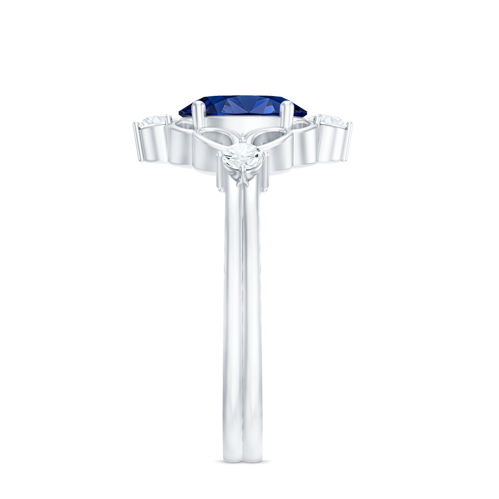 1.5 Carat Oval Cut Lab Grown Blue Sapphire Vintage Engagement Ring with Diamond AAAA - Rosec Jewels