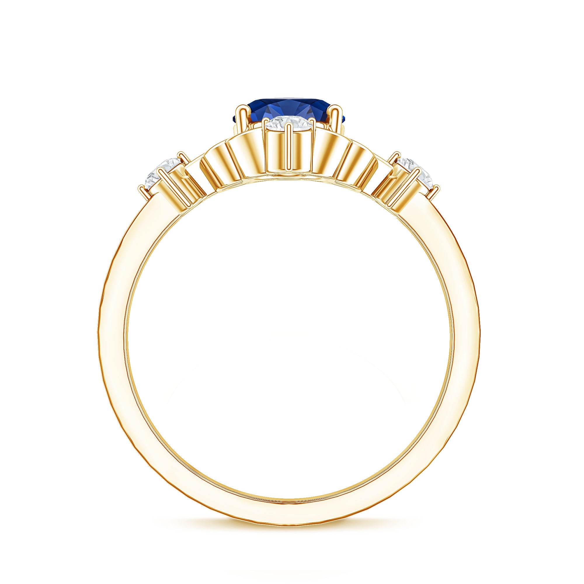 1.5 Carat Oval Cut Lab Grown Blue Sapphire Vintage Engagement Ring with Diamond AAAA - Rosec Jewels