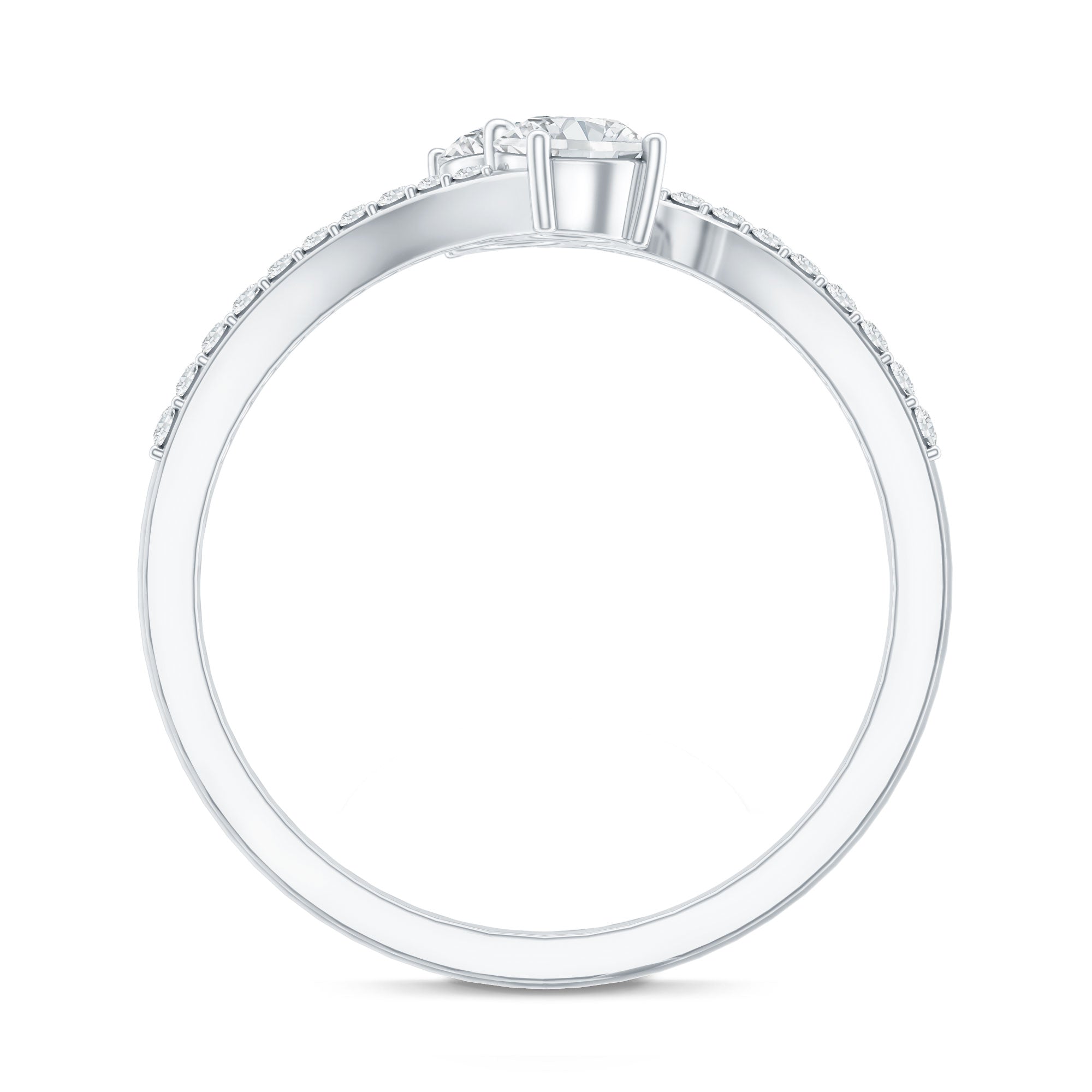 Certified Moissanite 2 Stone Promise Ring in Bypass Shank D-VS1 - Rosec Jewels