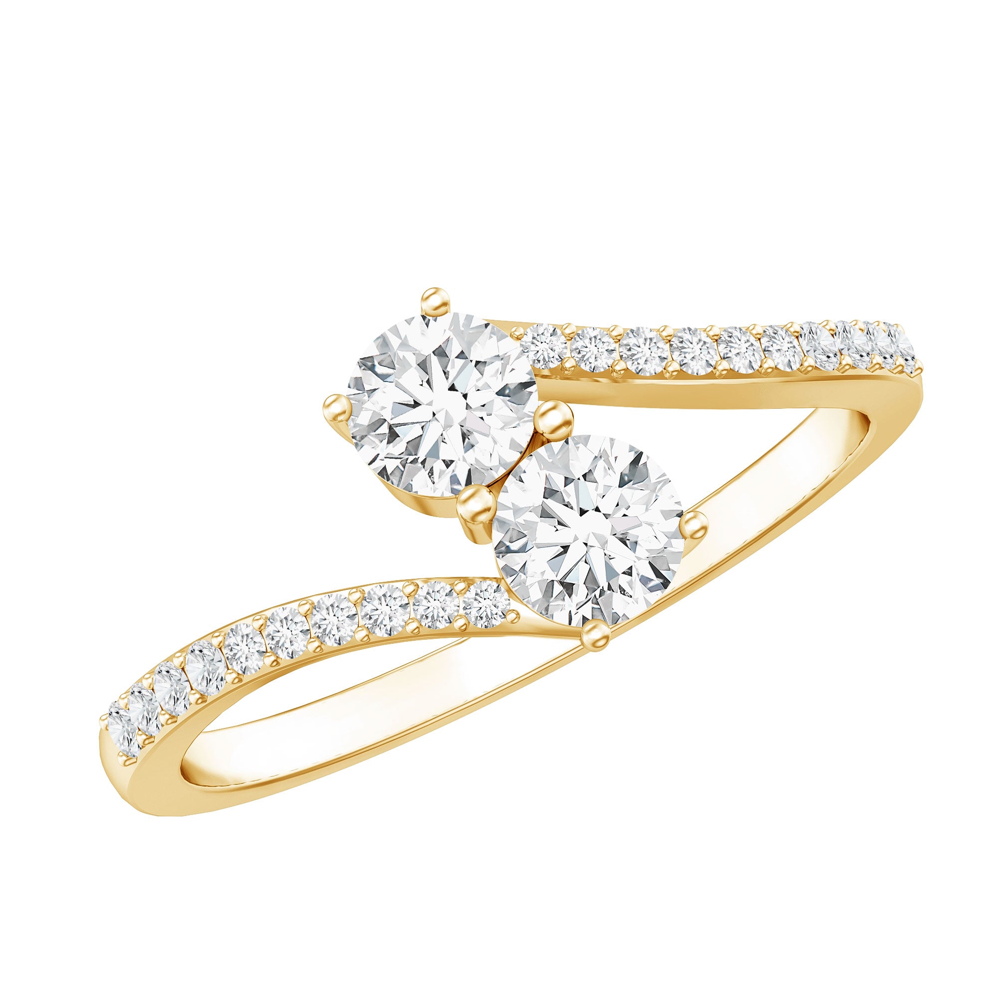 Certified Moissanite 2 Stone Promise Ring in Bypass Shank D-VS1 - Rosec Jewels