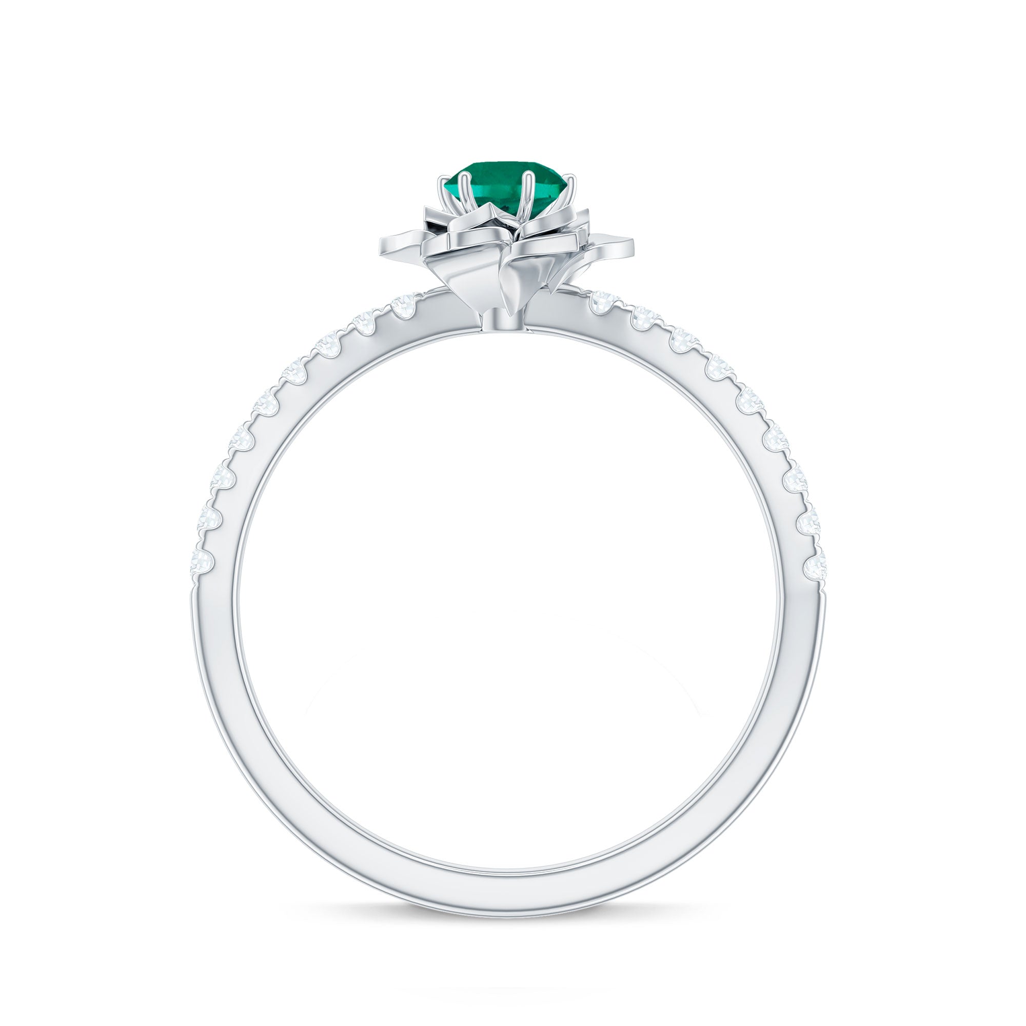 Certified Lab Grown Emerald Diamond Flower Engagement Ring AAAA - Rosec Jewels