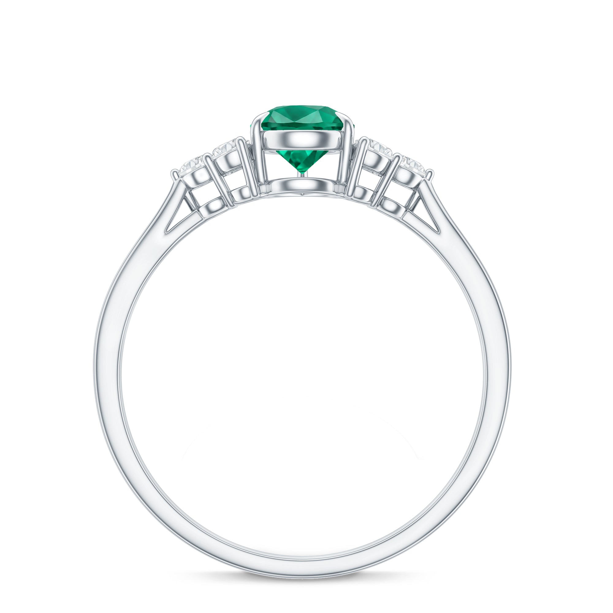 Certified Lab Grown Emerald Pear Shaped Engagement Ring with Diamond Trio AAAA - Rosec Jewels