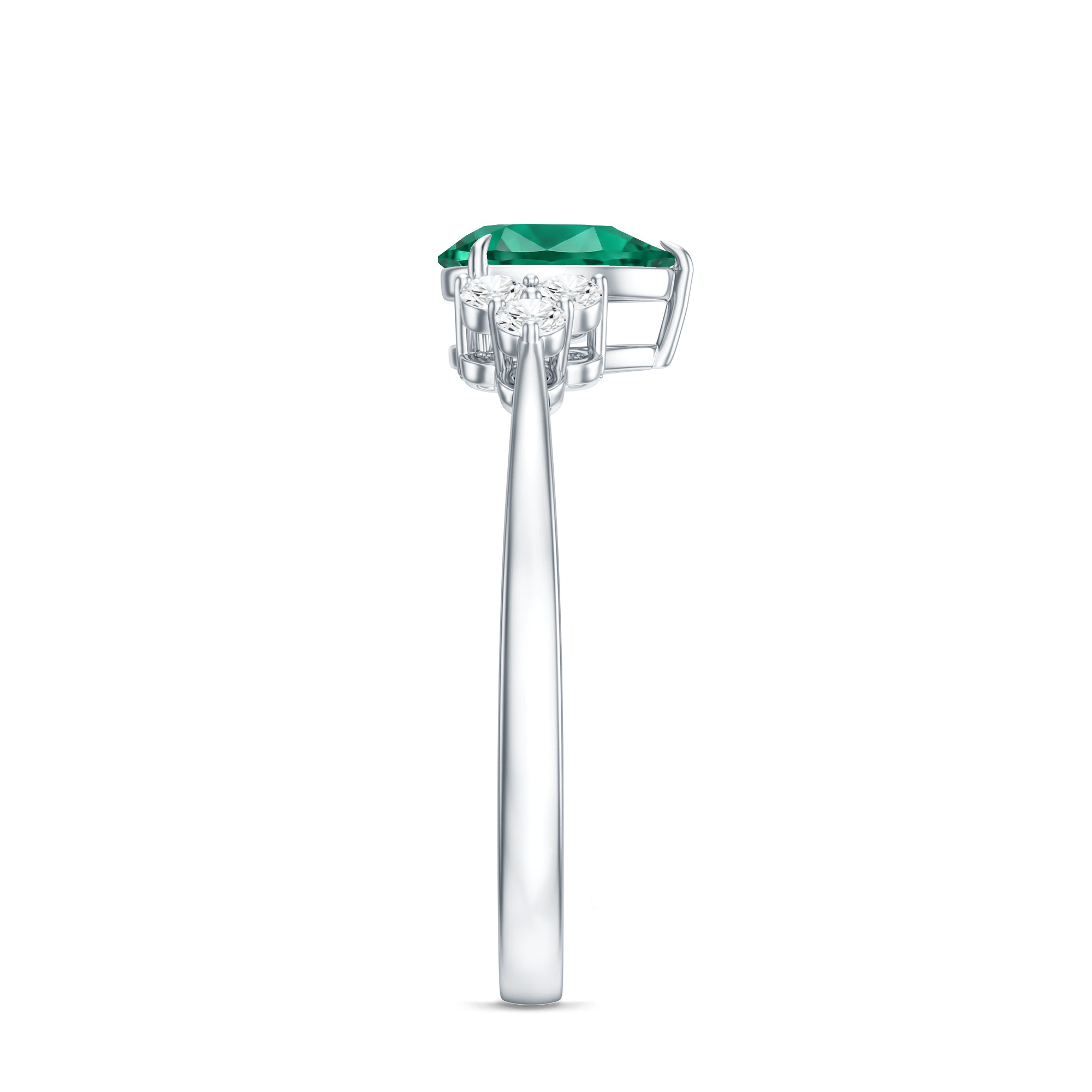 Certified Lab Grown Emerald Pear Shaped Engagement Ring with Diamond Trio AAAA - Rosec Jewels