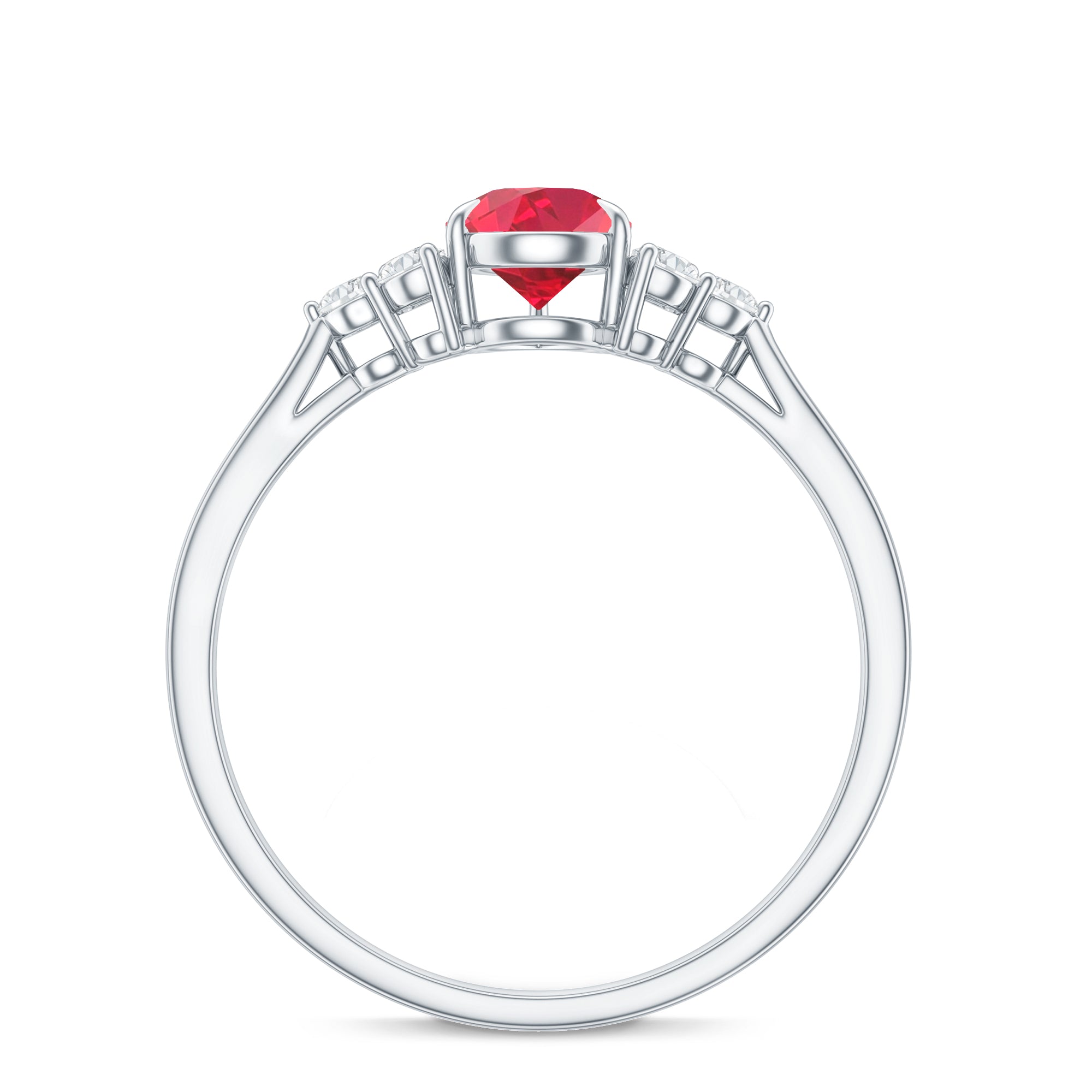 Pear Shaped Lab Ruby Engagement Ring with Diamond Trio AAAA - Rosec Jewels