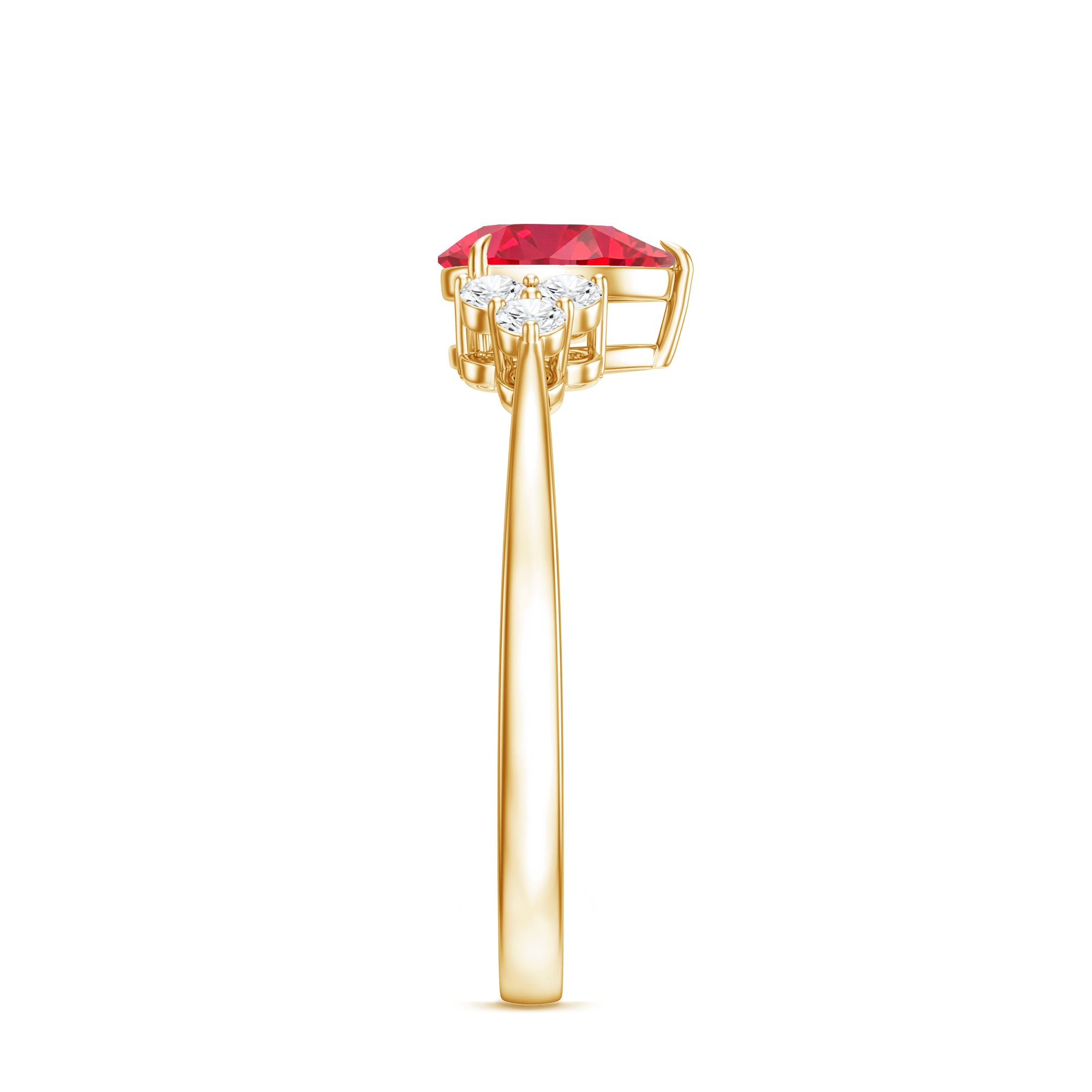 Pear Shaped Lab Ruby Engagement Ring with Diamond Trio AAAA - Rosec Jewels