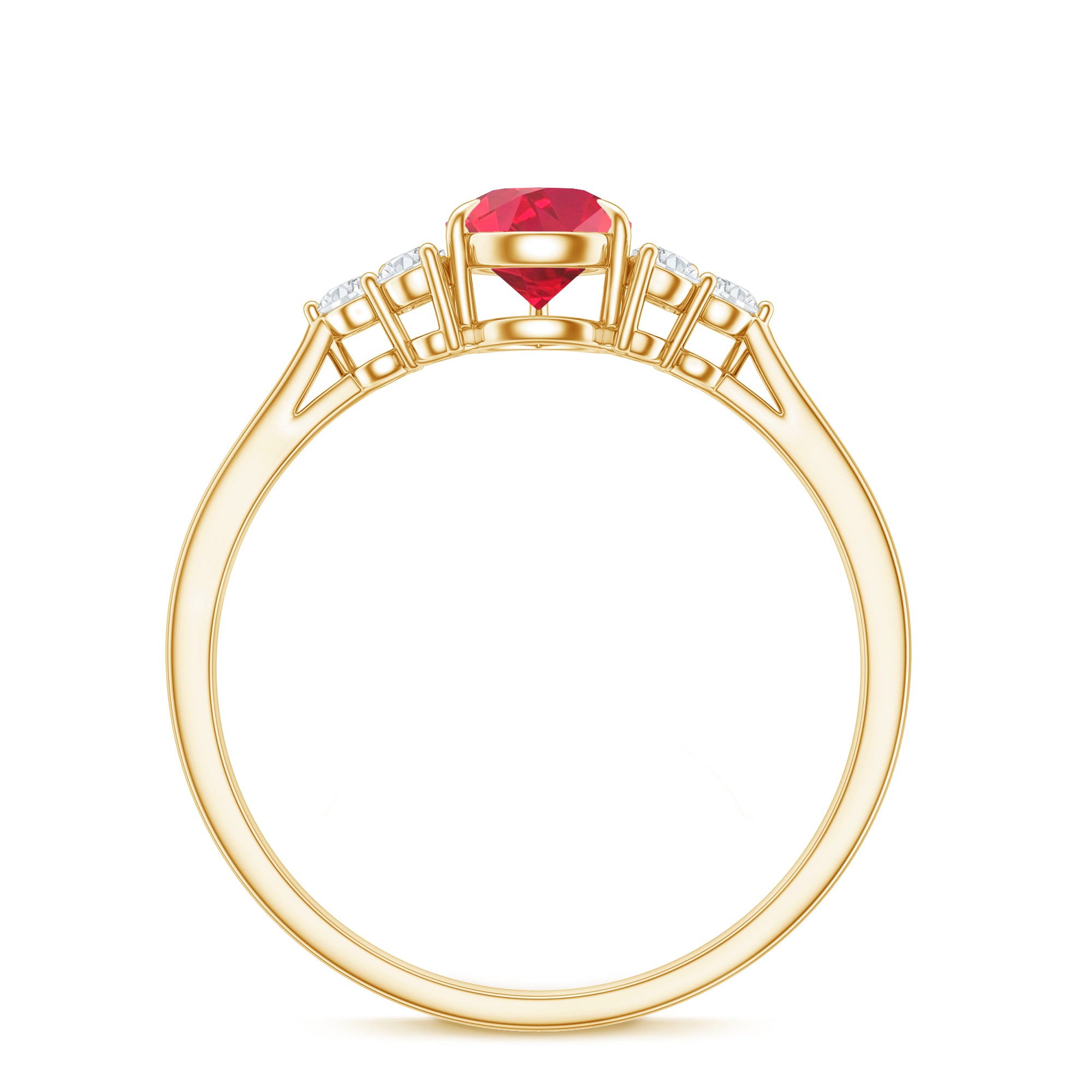 Pear Shaped Lab Ruby Engagement Ring with Diamond Trio AAAA - Rosec Jewels