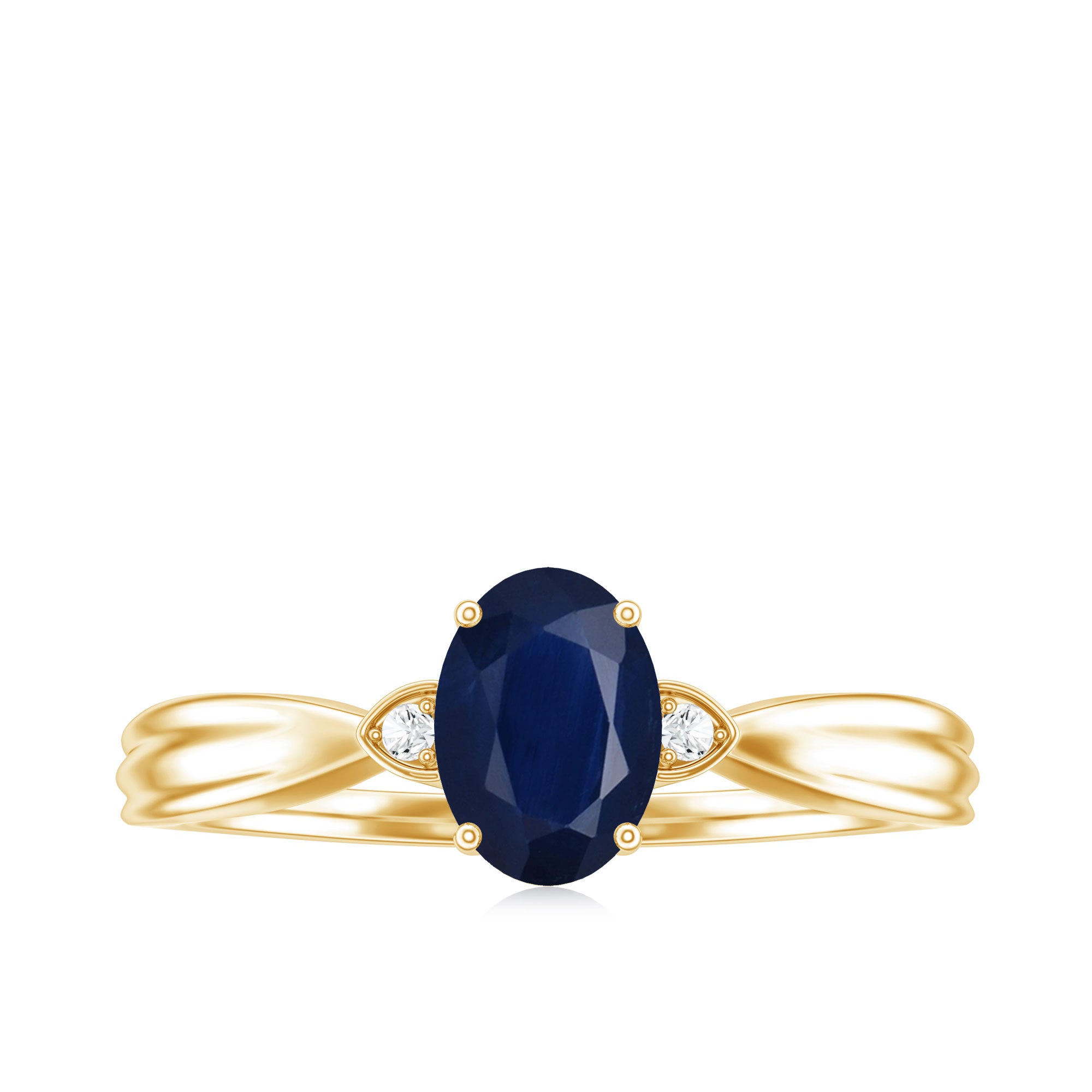 Rosec Jewels-Oval Shape Real Blue Sapphire Solitaire Ring with Diamond