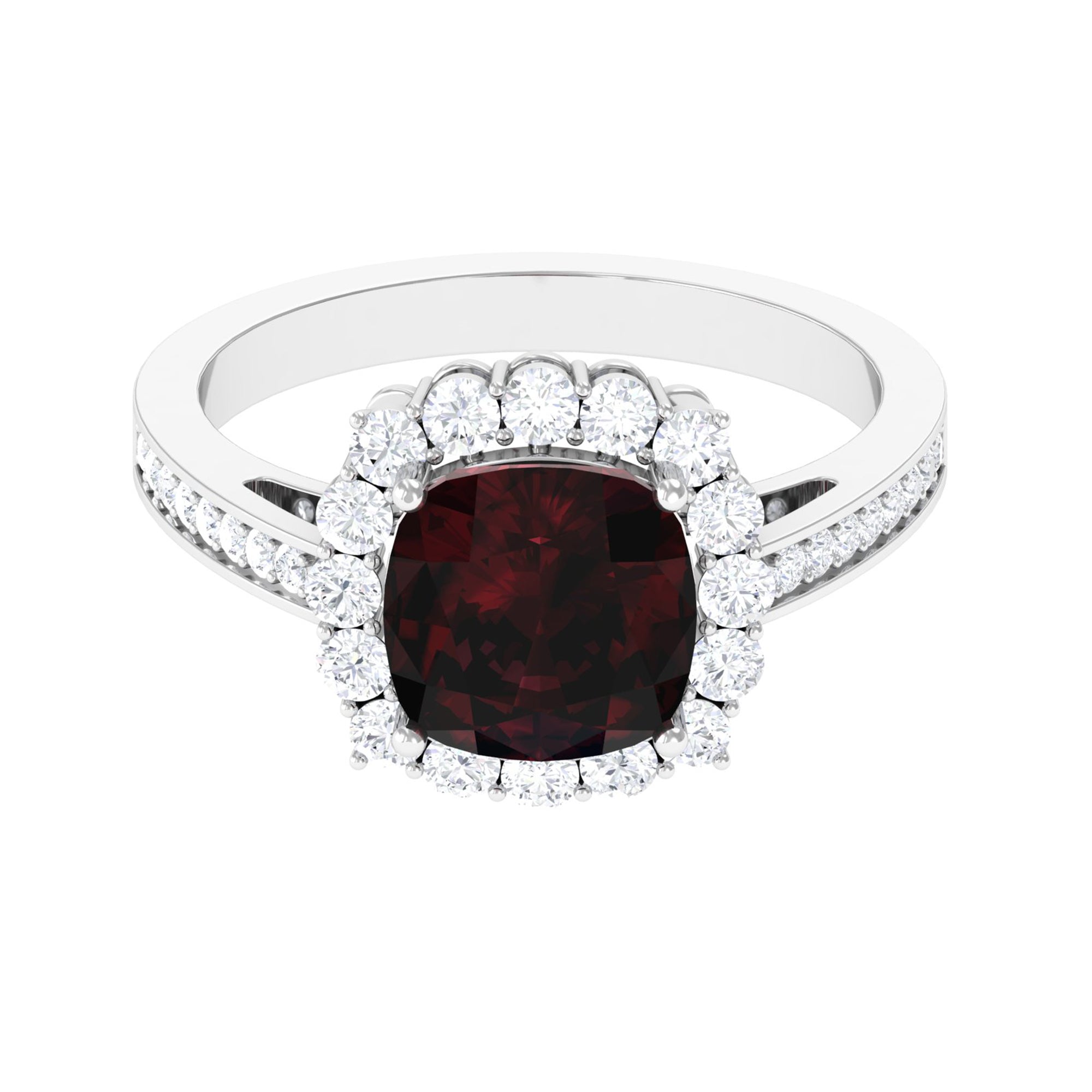 Cushion Cut Garnet Halo Engagement Ring with Diamond