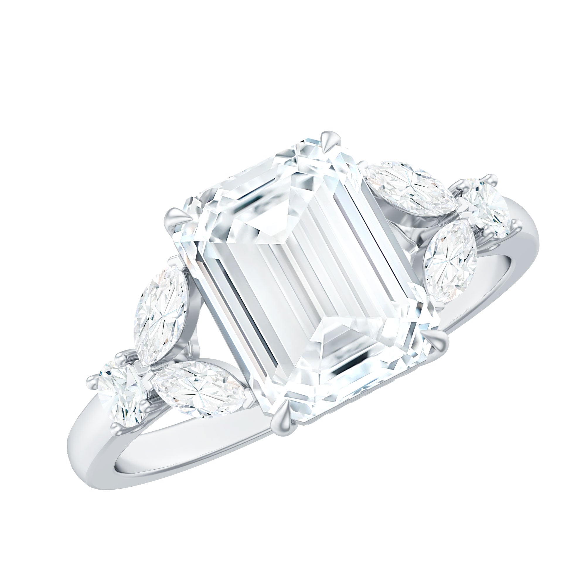 Claw Set Emerald Cut Moissanite Designer Engagement Ring