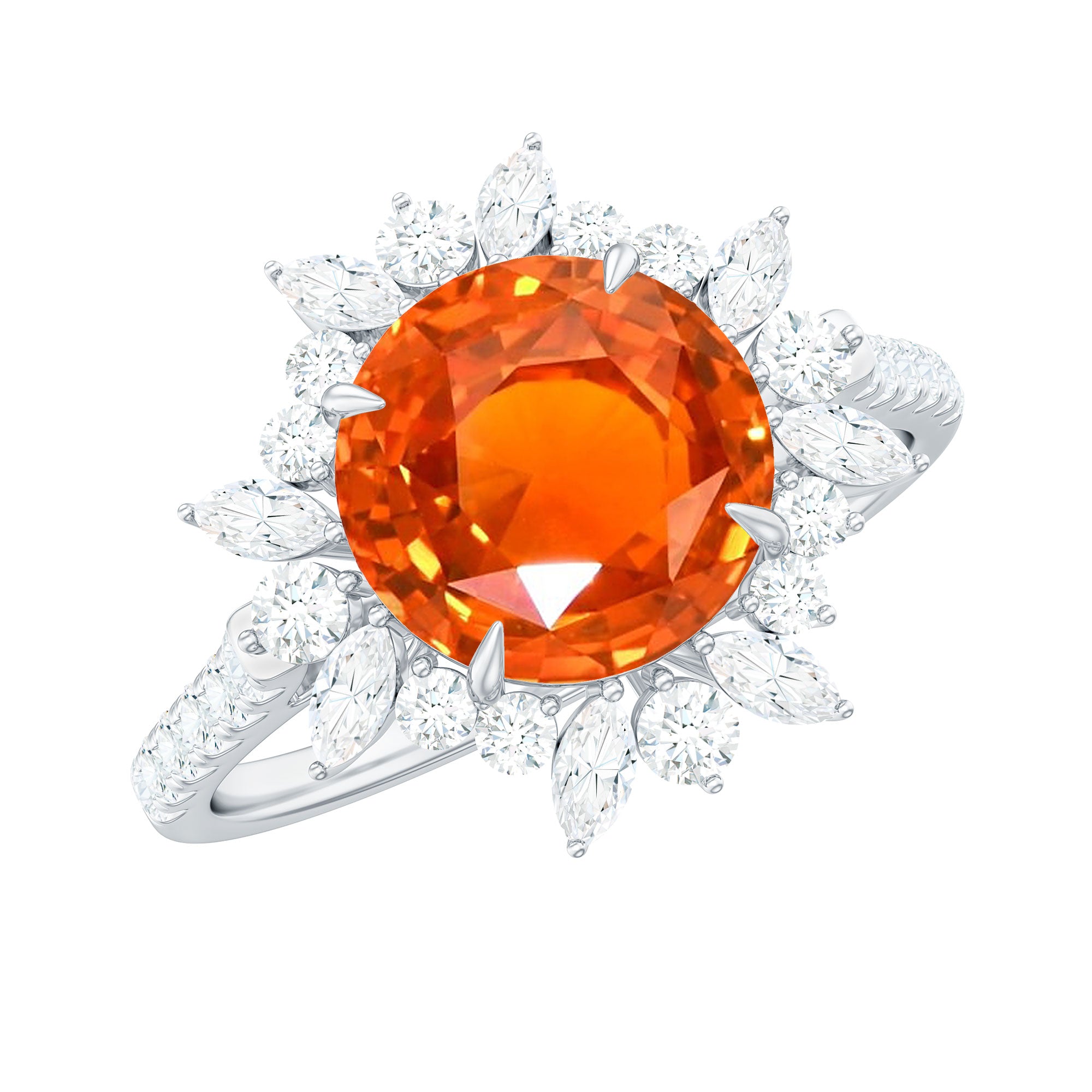 Lab Created Orange Sapphire Statement Ring with Diamond Halo