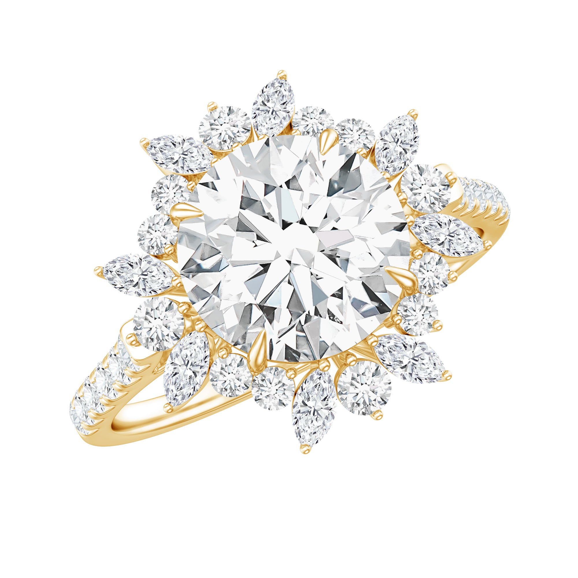 3 CT Round Zircon Floral Halo Statement Ring AAAA - Rosec Jewels