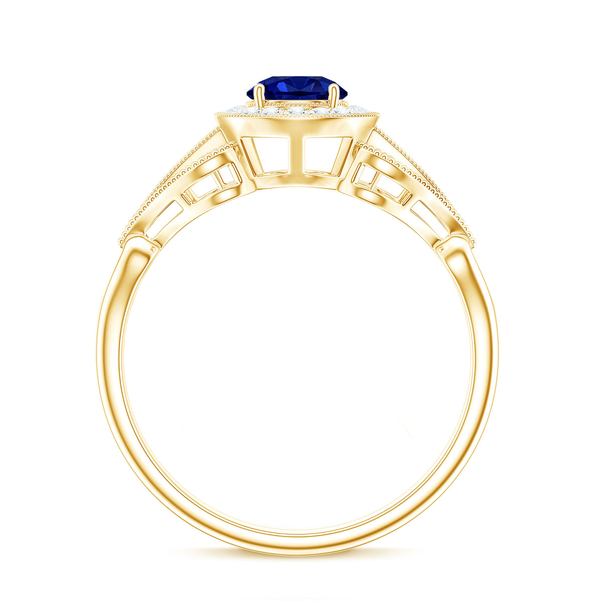 Certified 0.6 Carat Lab Grown Blue Sapphire Retro Engagement Ring with Diamond AAAA - Rosec Jewels