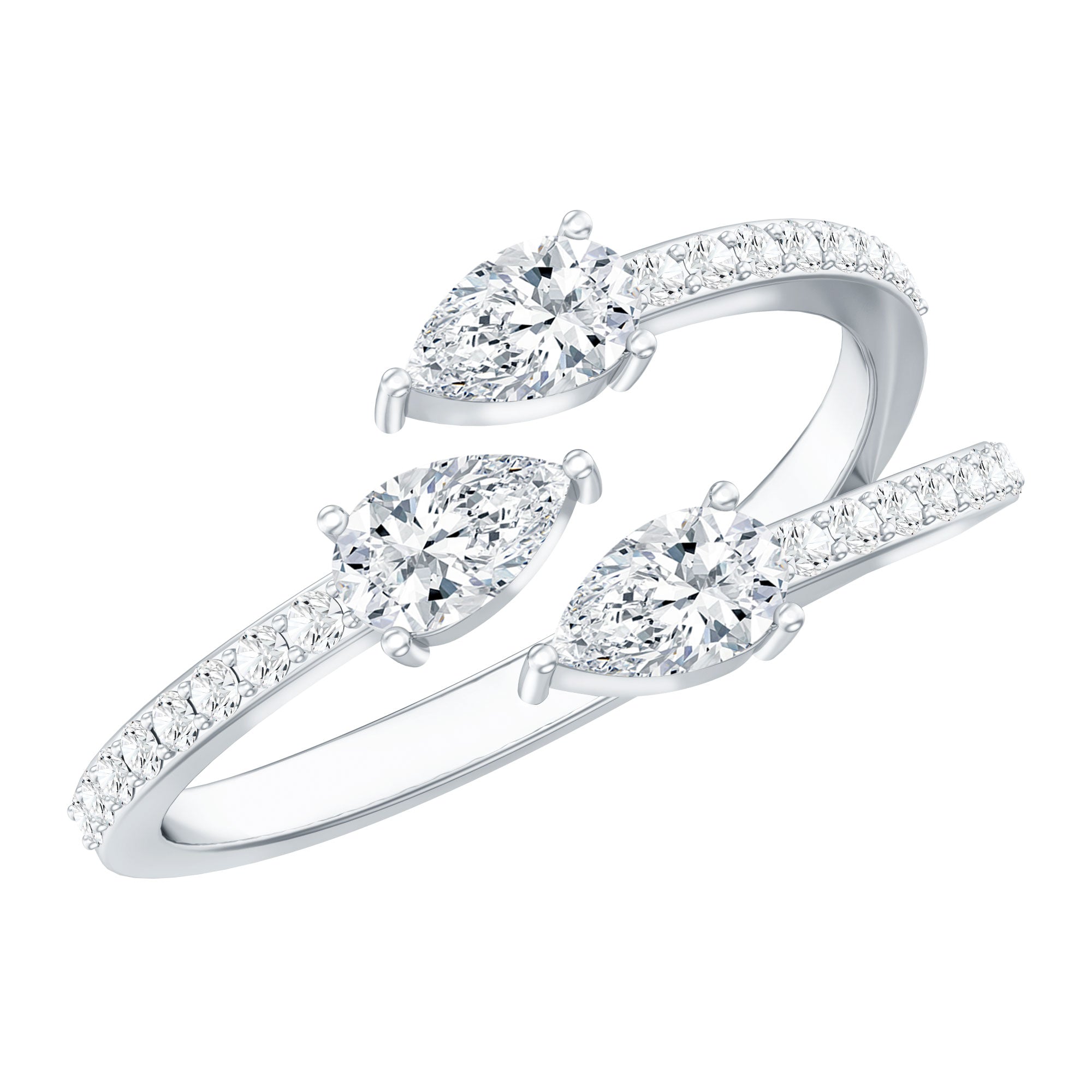 East West Style Moissanite 3 Stone Wrap Ring D-VS1 - Rosec Jewels