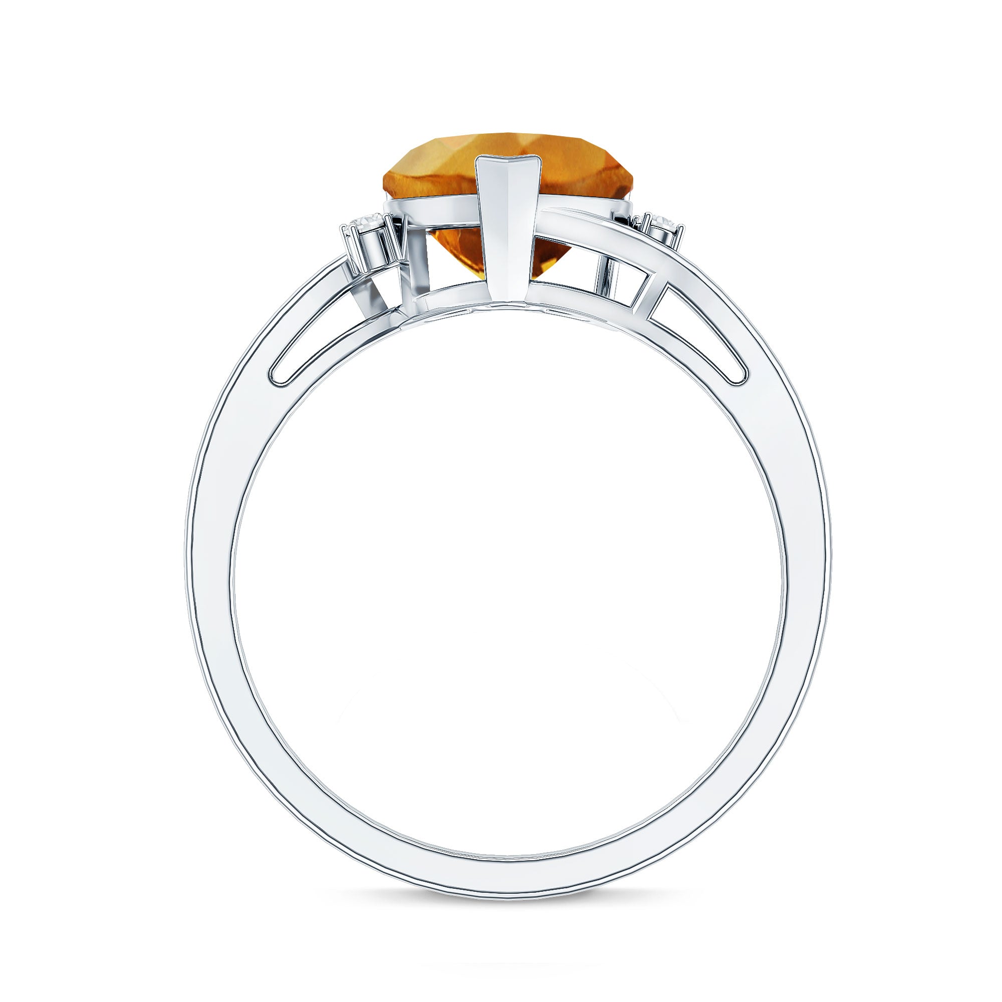 Natural 8mm Citrine Heart Engagement Ring with Diamond AAA - Rosec Jewels