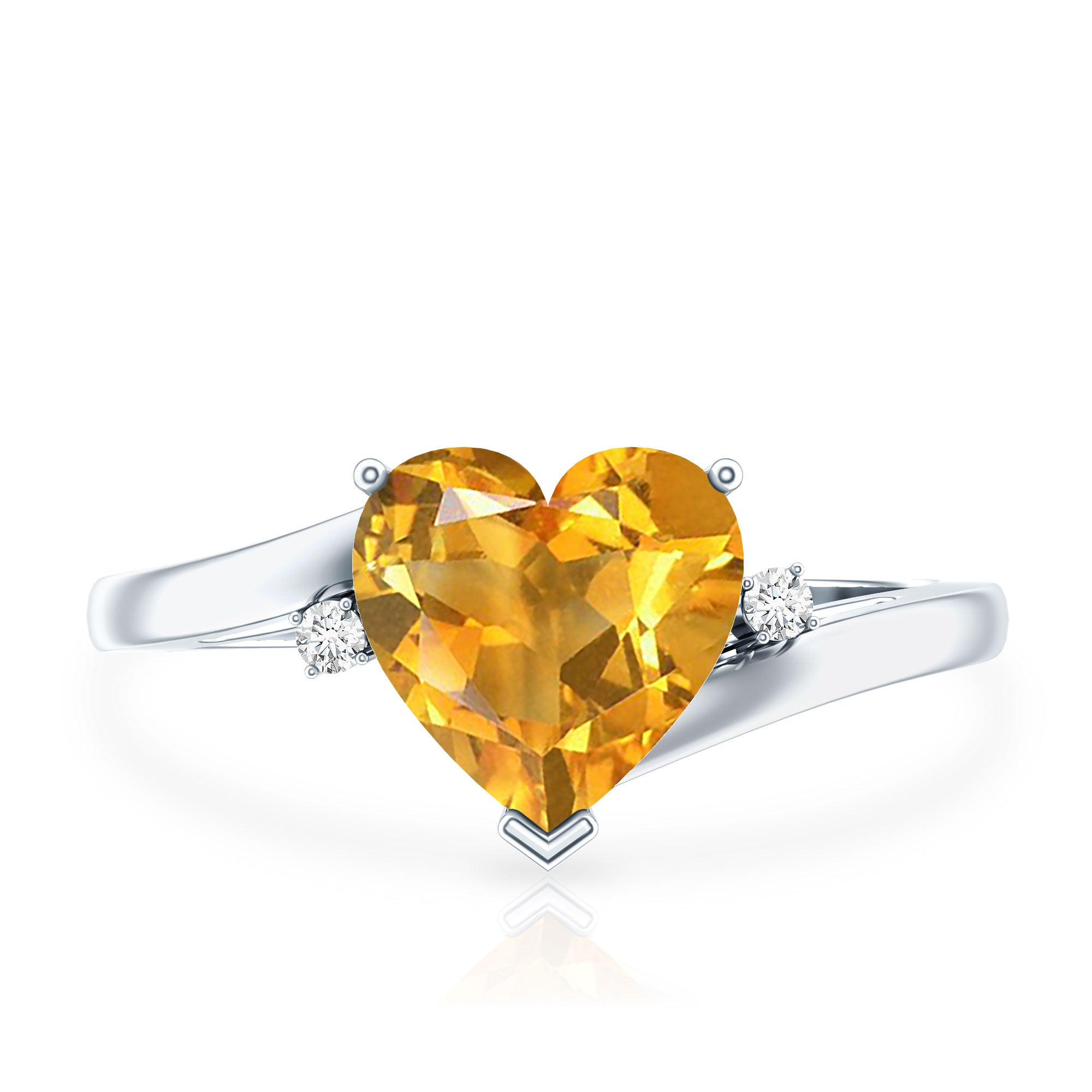 Natural 8mm Citrine Heart Engagement Ring with Diamond AAA - Rosec Jewels