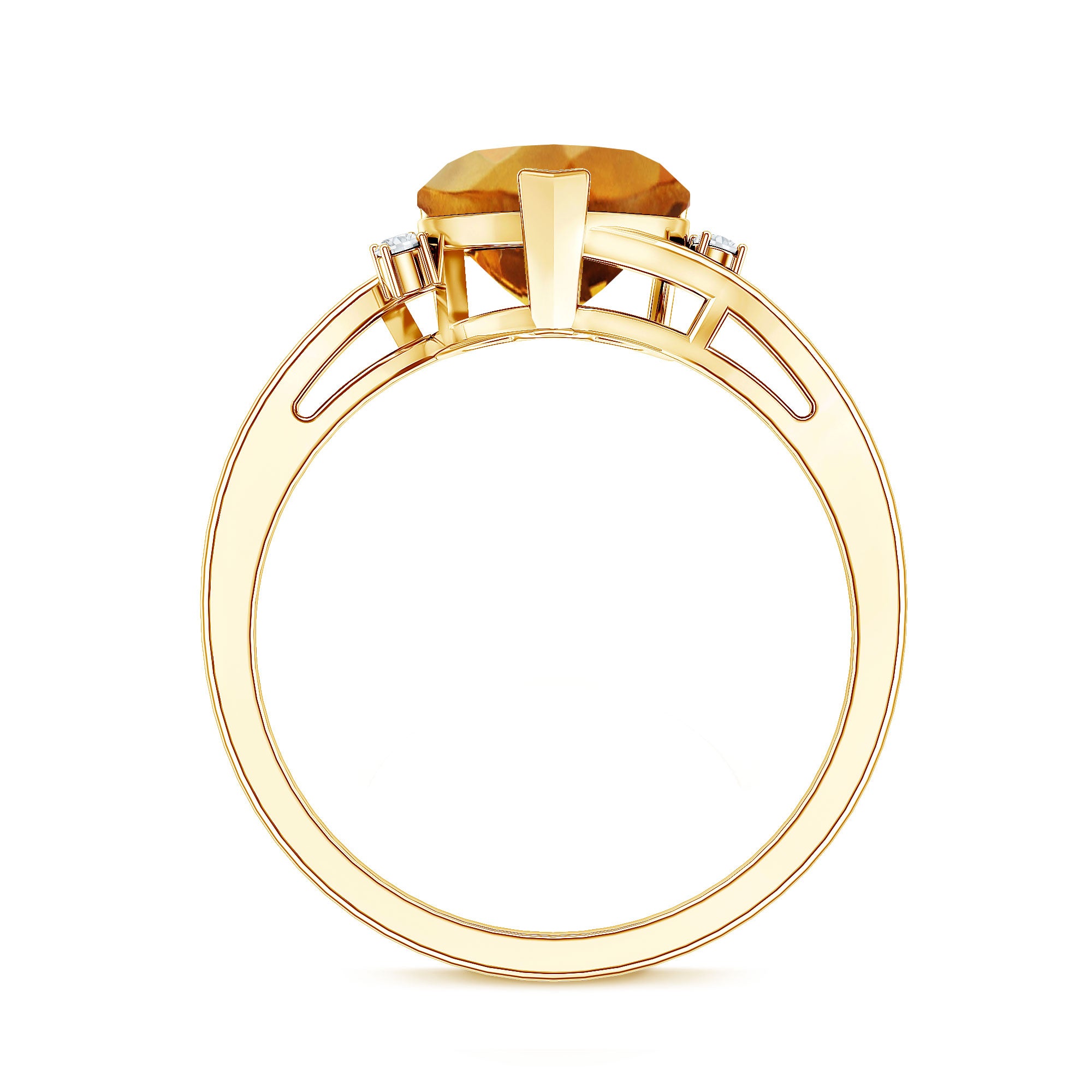 Natural 8mm Citrine Heart Engagement Ring with Diamond AAA - Rosec Jewels