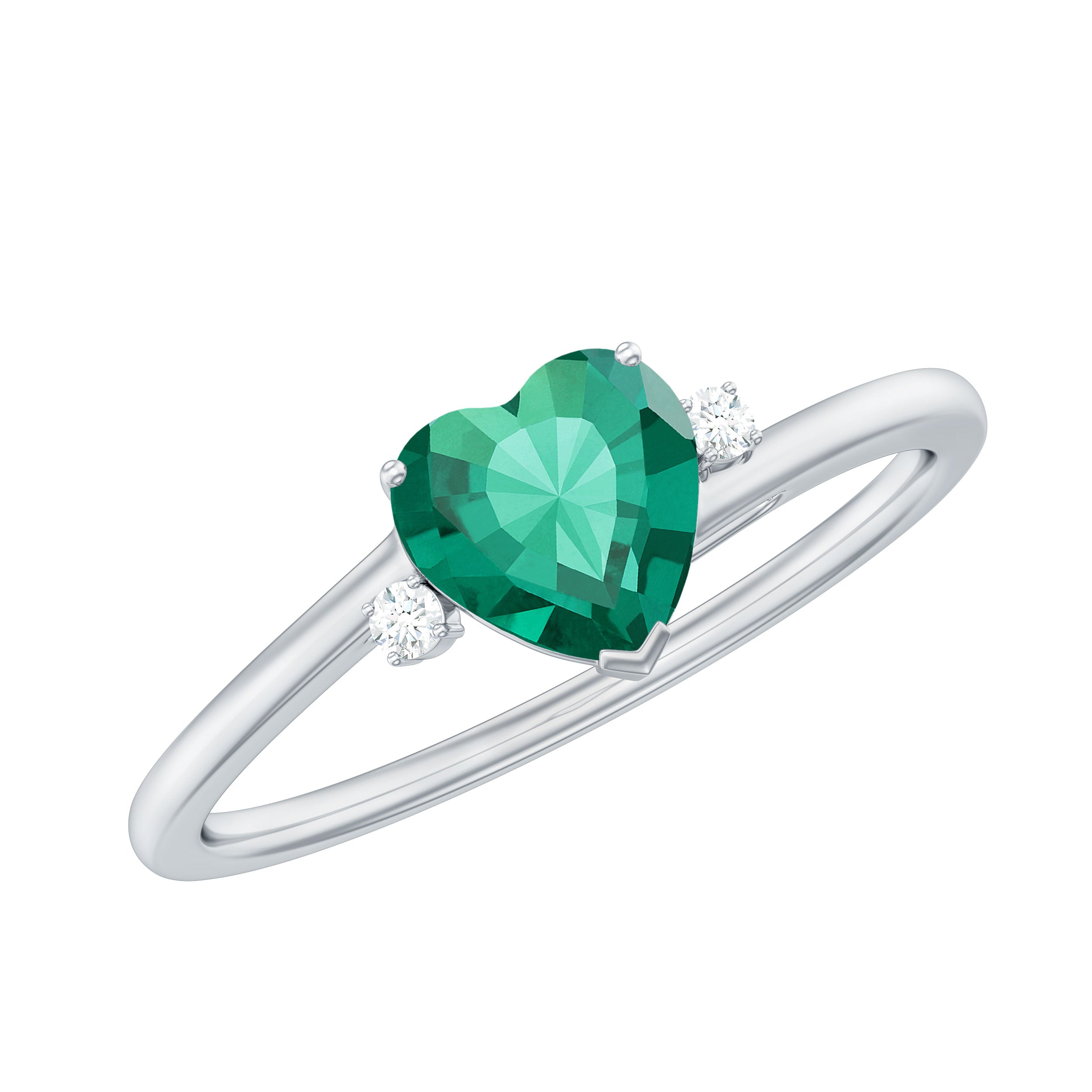Certified Lab Grown Emerald Heart Shaped Promise Engagement Ring with Diamond