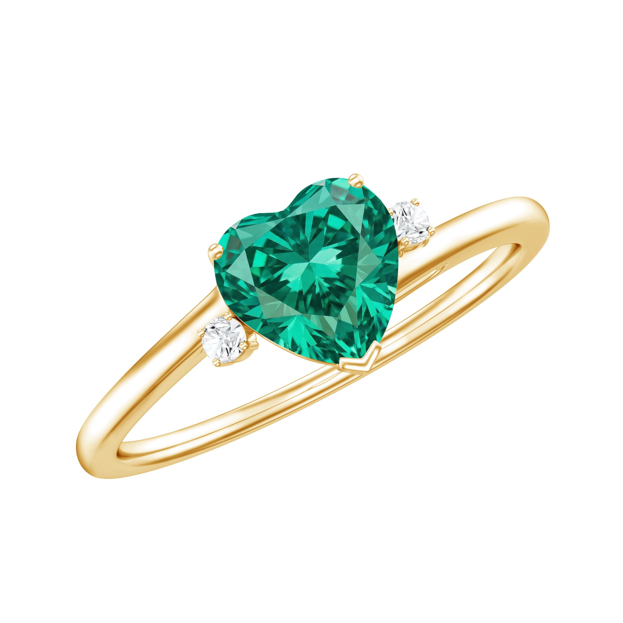 Certified Lab Grown Emerald Heart Shaped Promise Engagement Ring with Diamond AAAA - Rosec Jewels