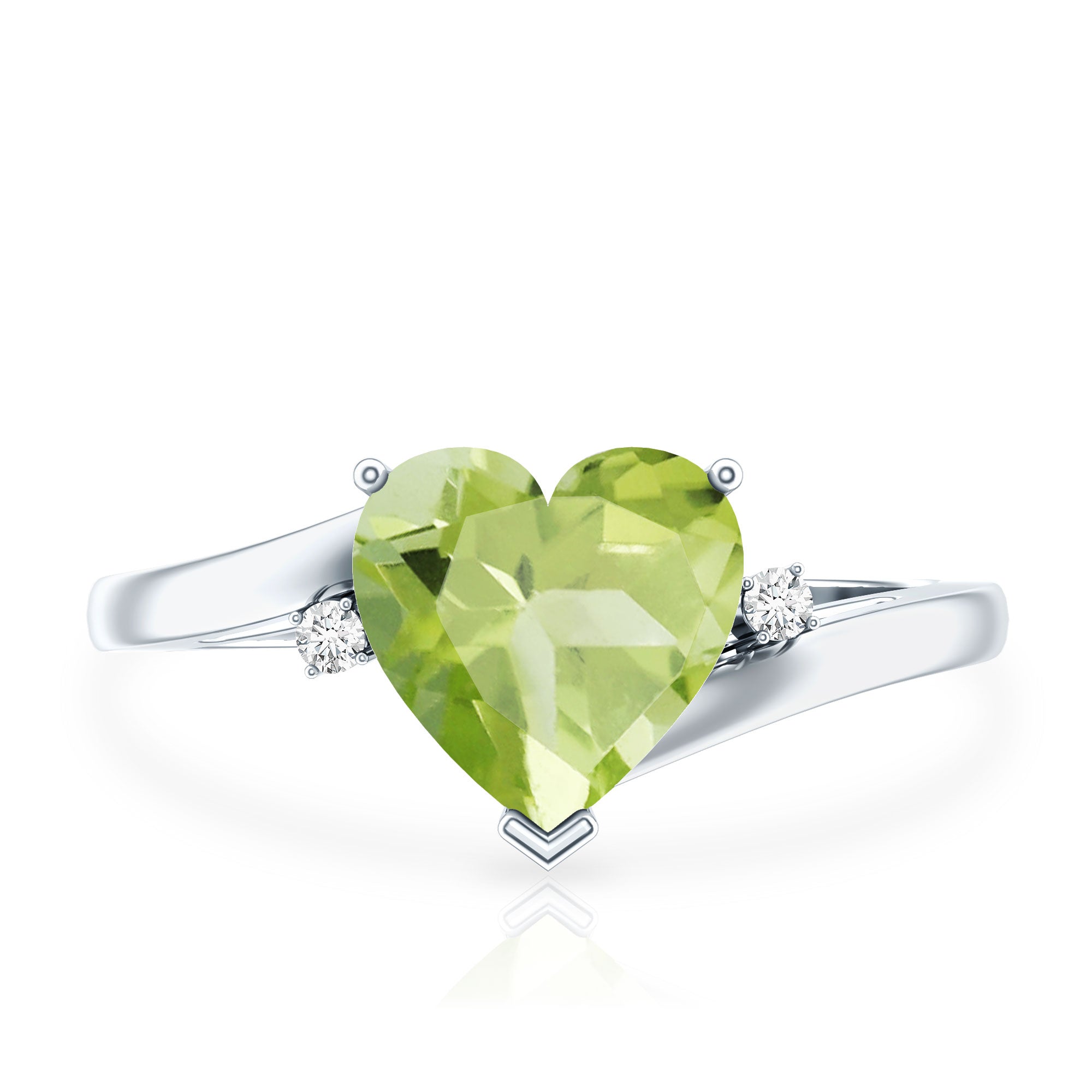 Real 2 Carat Peridot Heart Engagement Ring with Diamond AAA - Rosec Jewels
