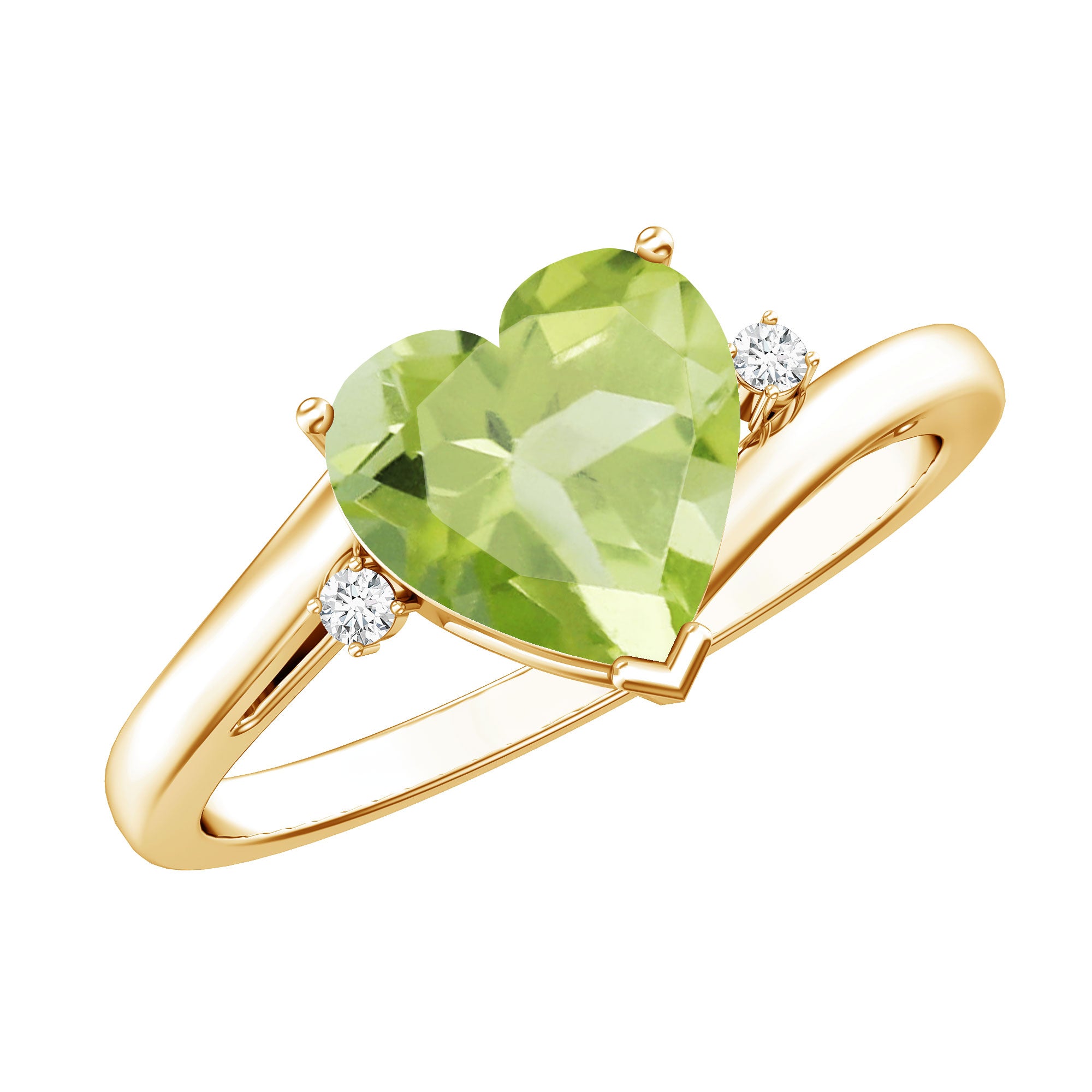 Real 2 Carat Peridot Heart Engagement Ring with Diamond AAA - Rosec Jewels