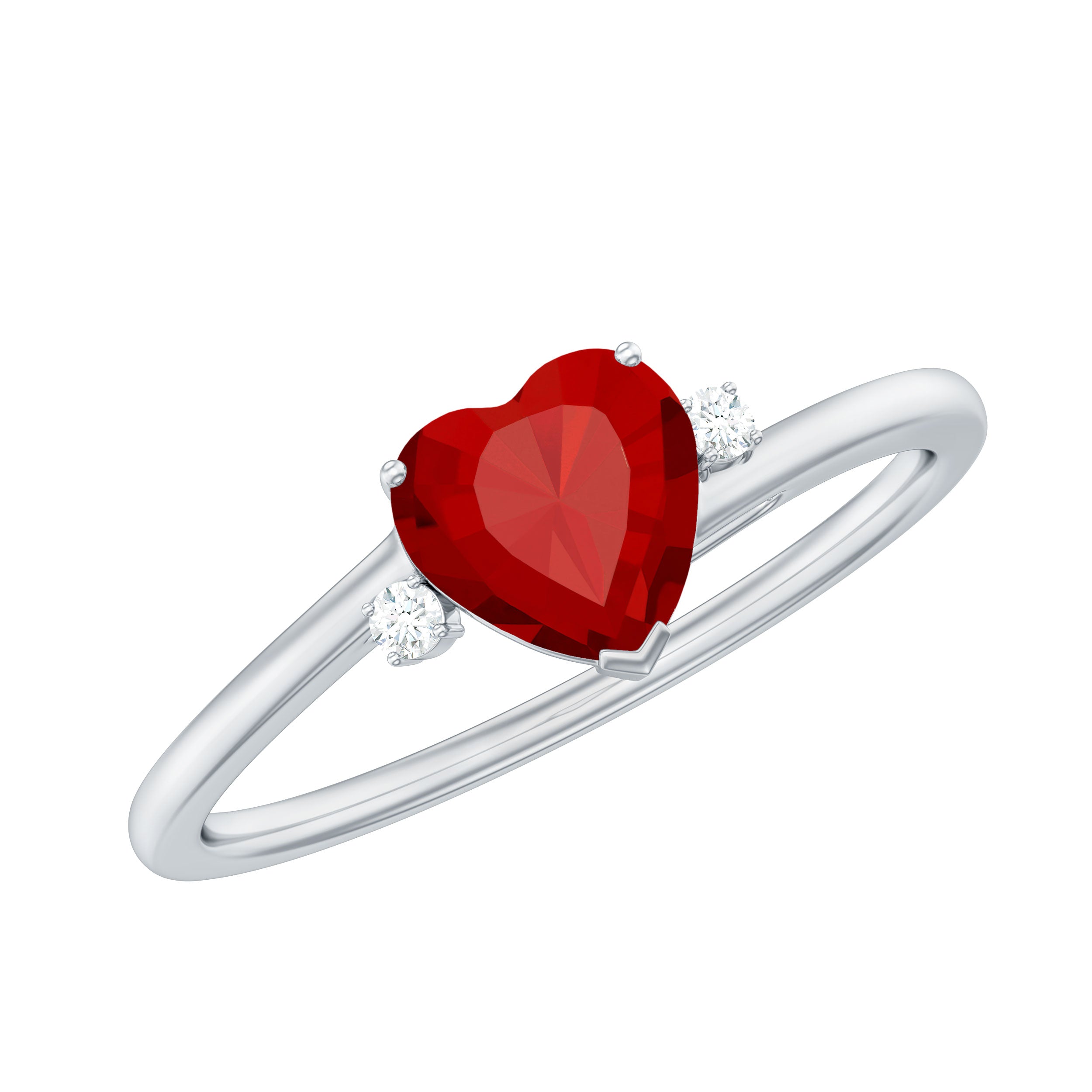 Rosec Jewels-Heart Shape Lab Grown Ruby Solitaire Promise Ring with Diamond