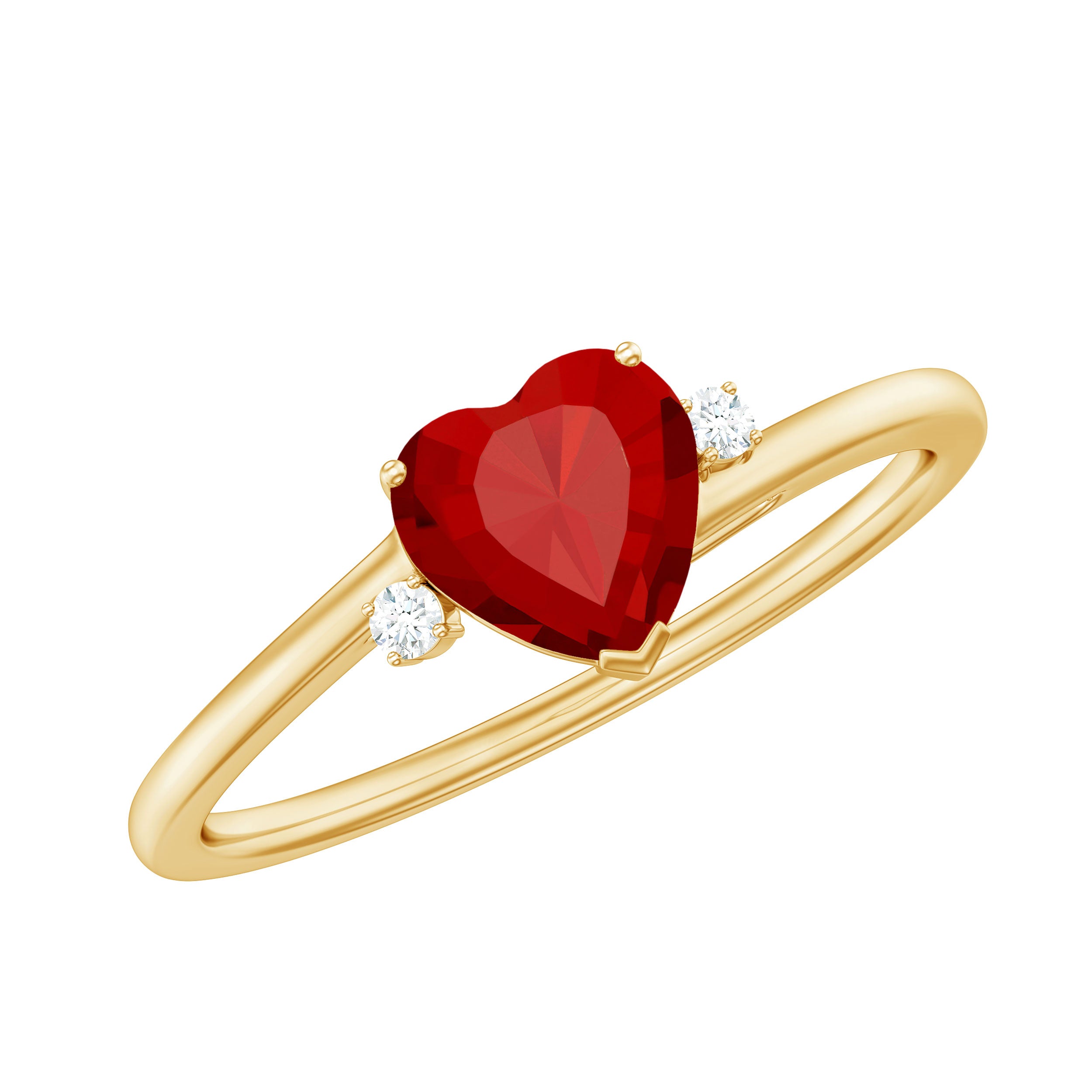 Heart Shape Lab Grown Ruby Solitaire Promise Ring with Diamond AAAA - Rosec Jewels