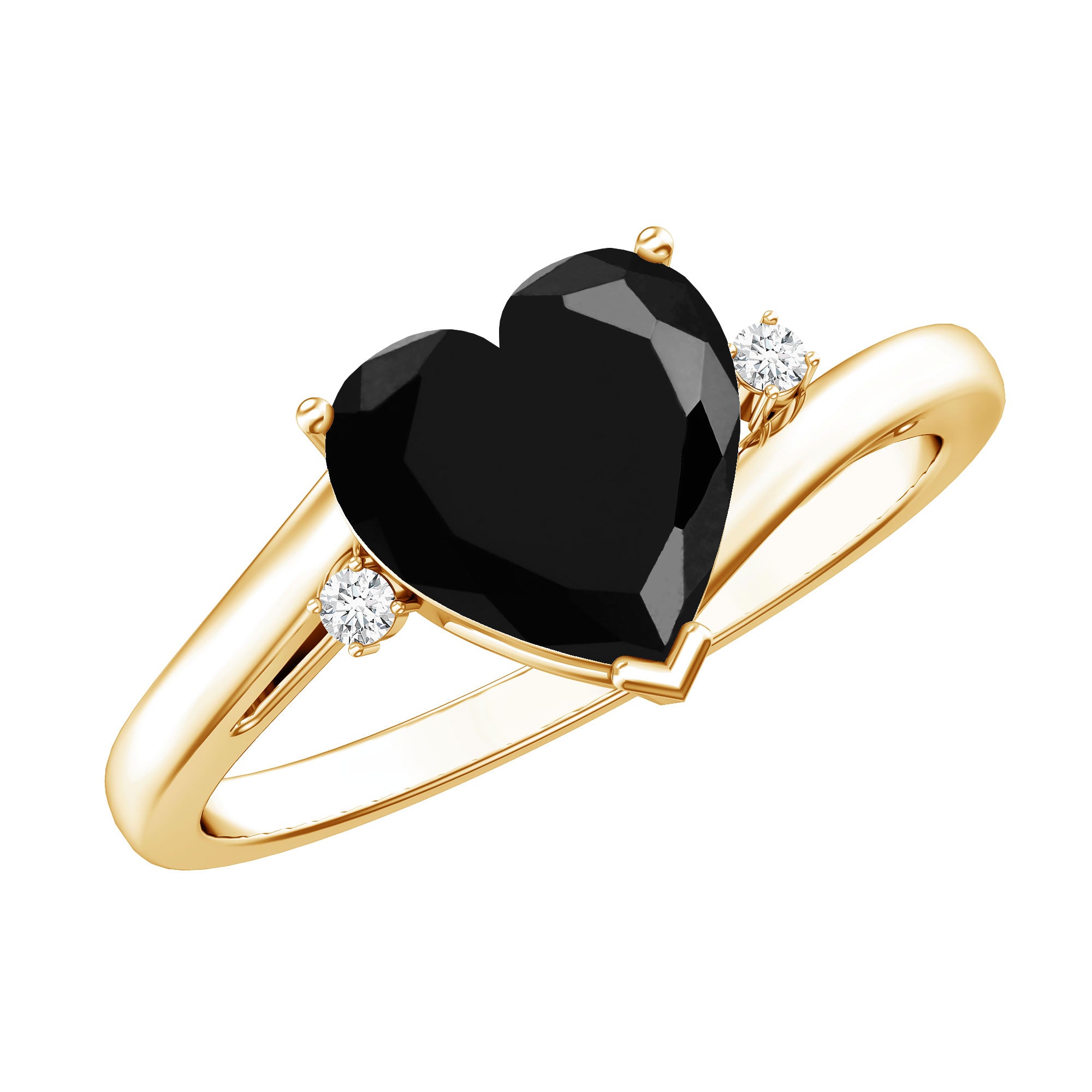 Heart Shaped Black Onyx Engagement Ring with Diamonds AAA - Rosec Jewels