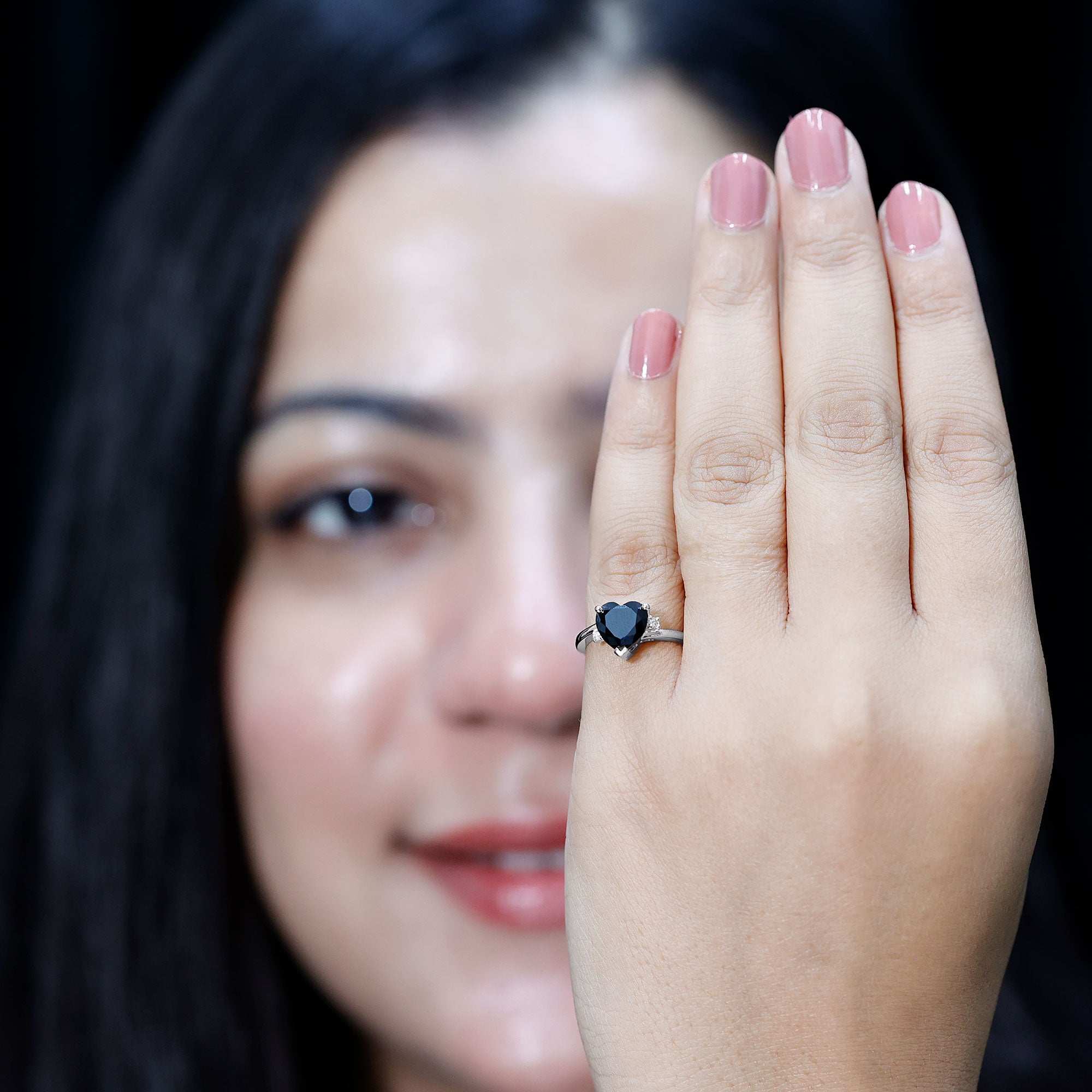 2 Carat Heart Shape Black Spinel Solitaire Engagement Ring AAA - Rosec Jewels