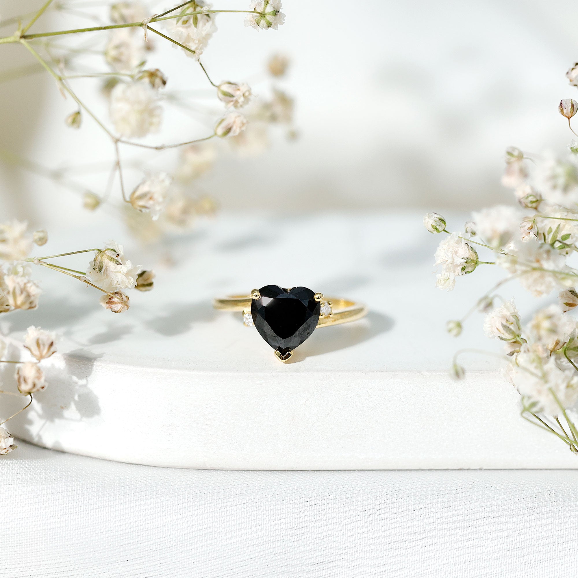 2 Carat Heart Shape Black Spinel Solitaire Engagement Ring AAA - Rosec Jewels