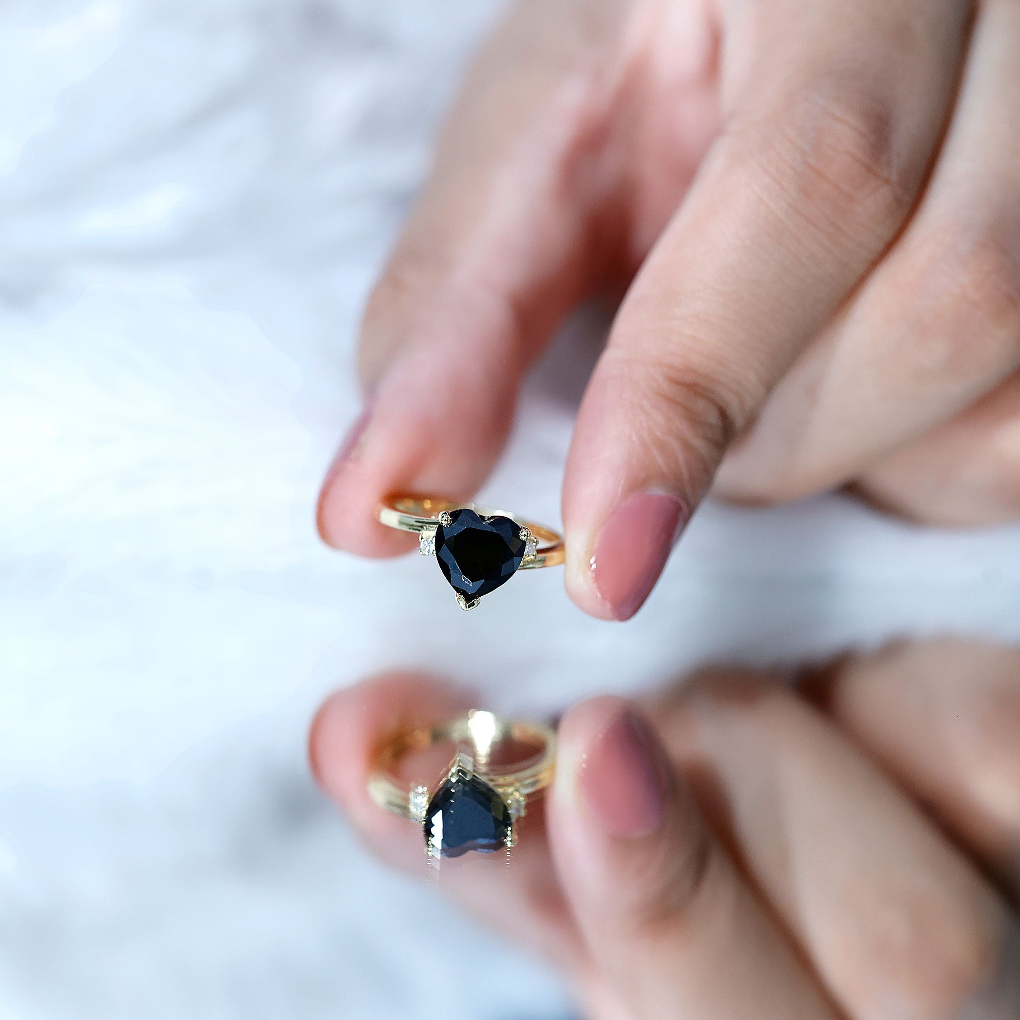 2 Carat Heart Shape Black Spinel Solitaire Engagement Ring AAA - Rosec Jewels