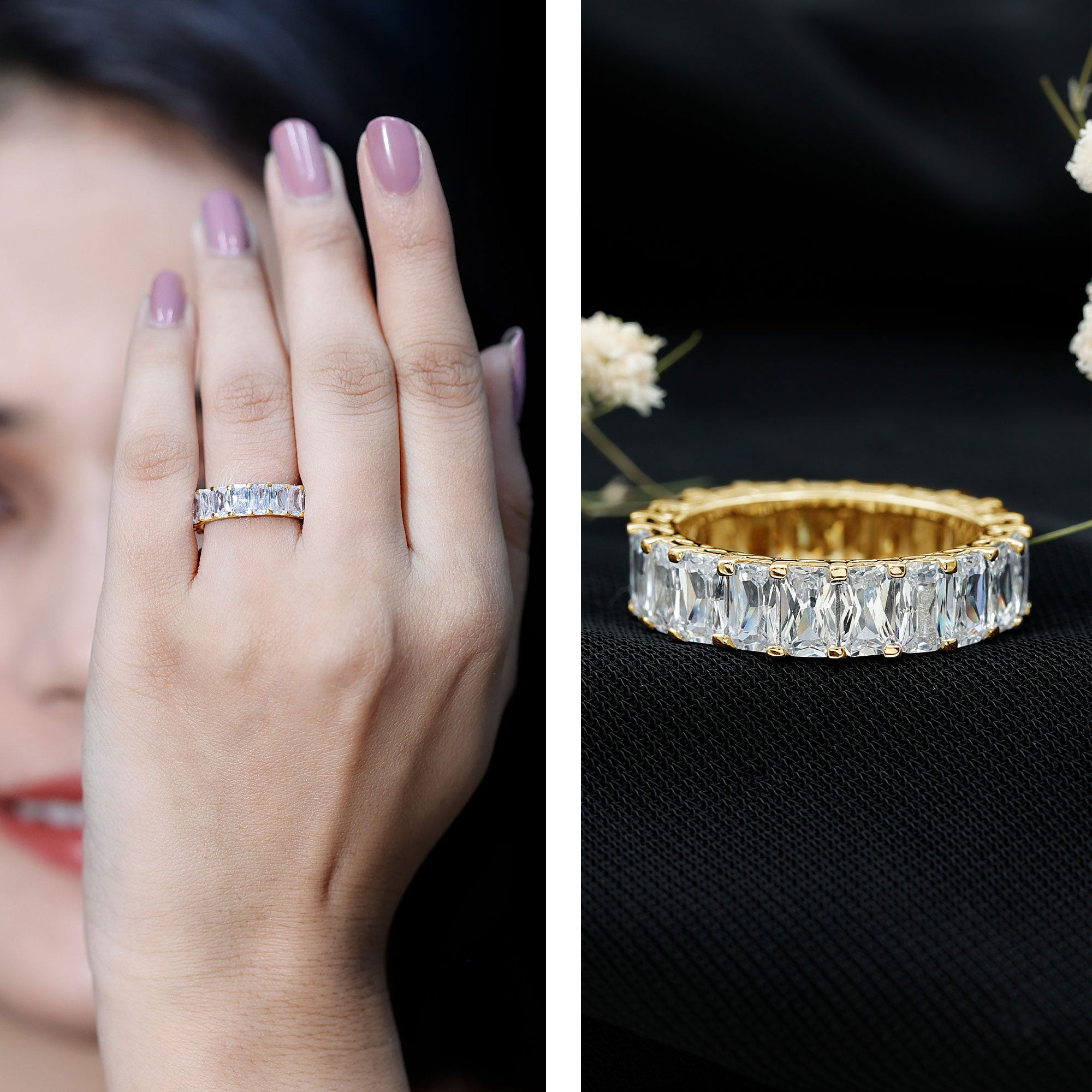 Emerald Cut Zircon Full Eternity Band Ring AAAA - Rosec Jewels