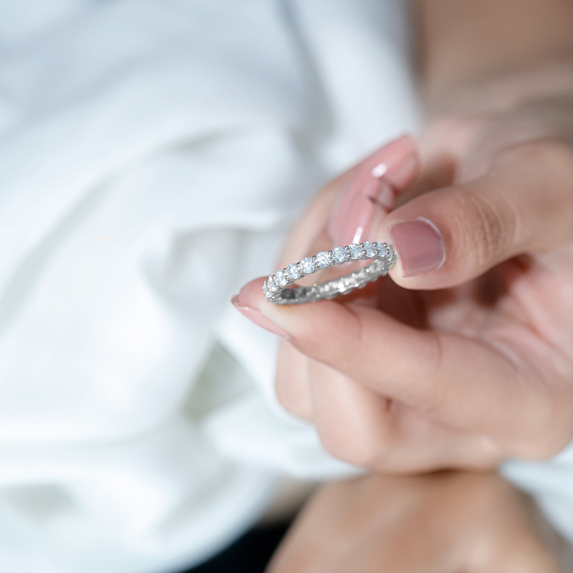 Round Cubic Zirconia Full Eternity Band Ring AAAA - Rosec Jewels