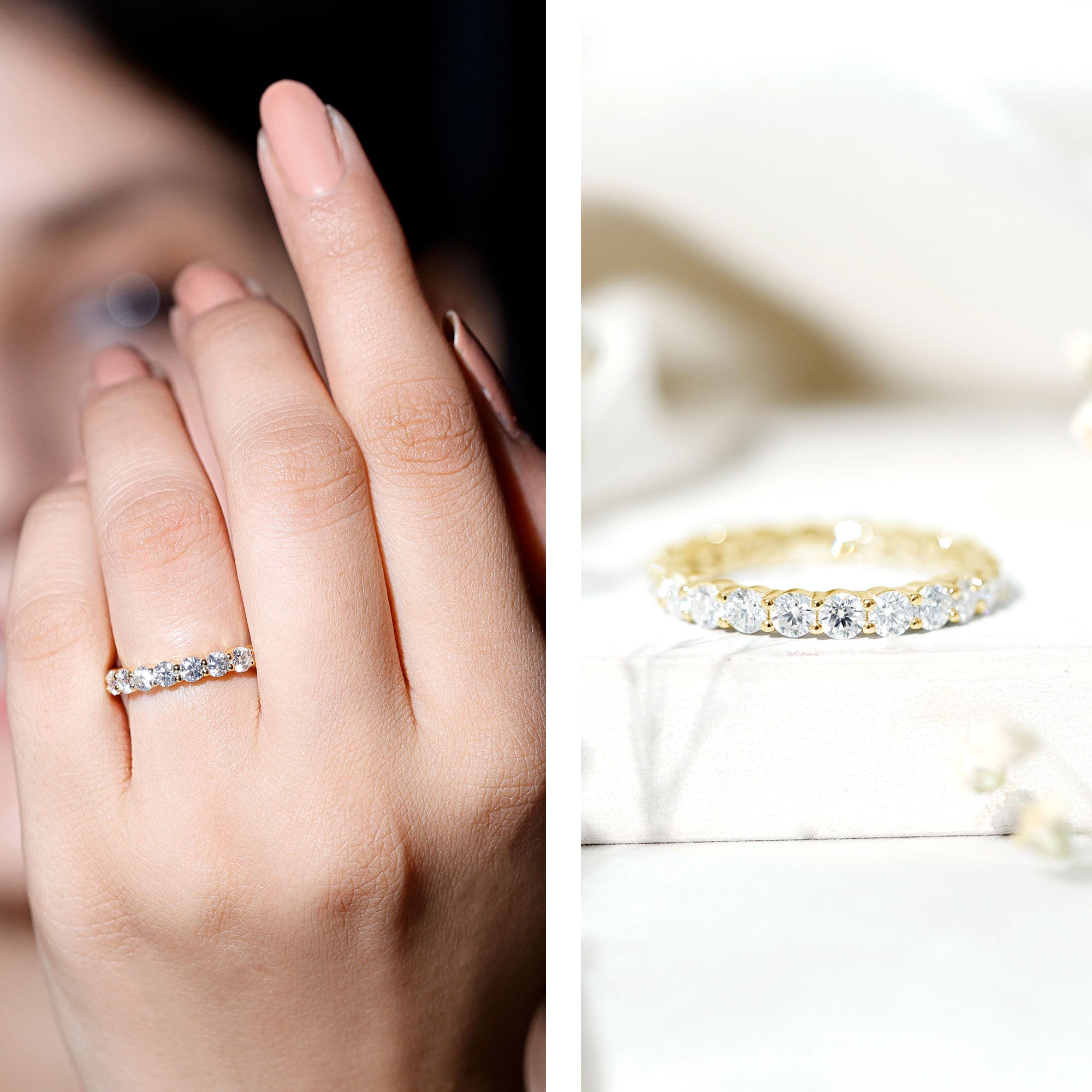 Round Cubic Zirconia Full Eternity Band Ring AAAA - Rosec Jewels